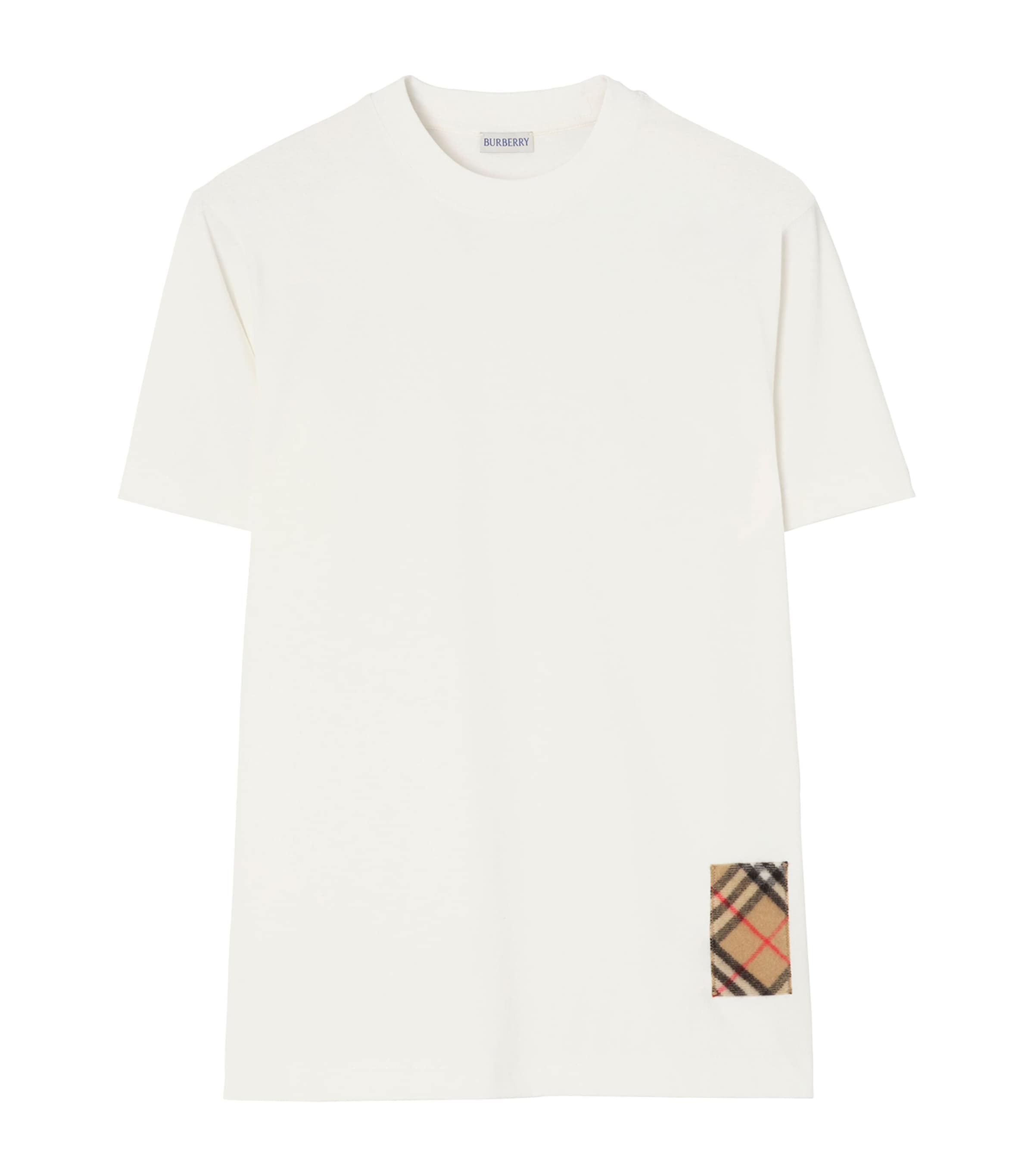 Burberry Mens Cotton Check-Patch T-Shirt Chalk