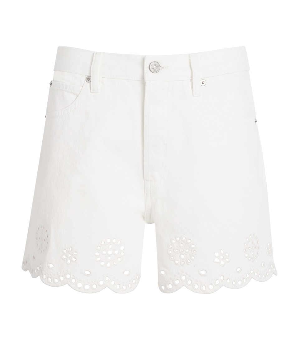 FRAME Womens The Eyelet Long Hang Denim Shorts White