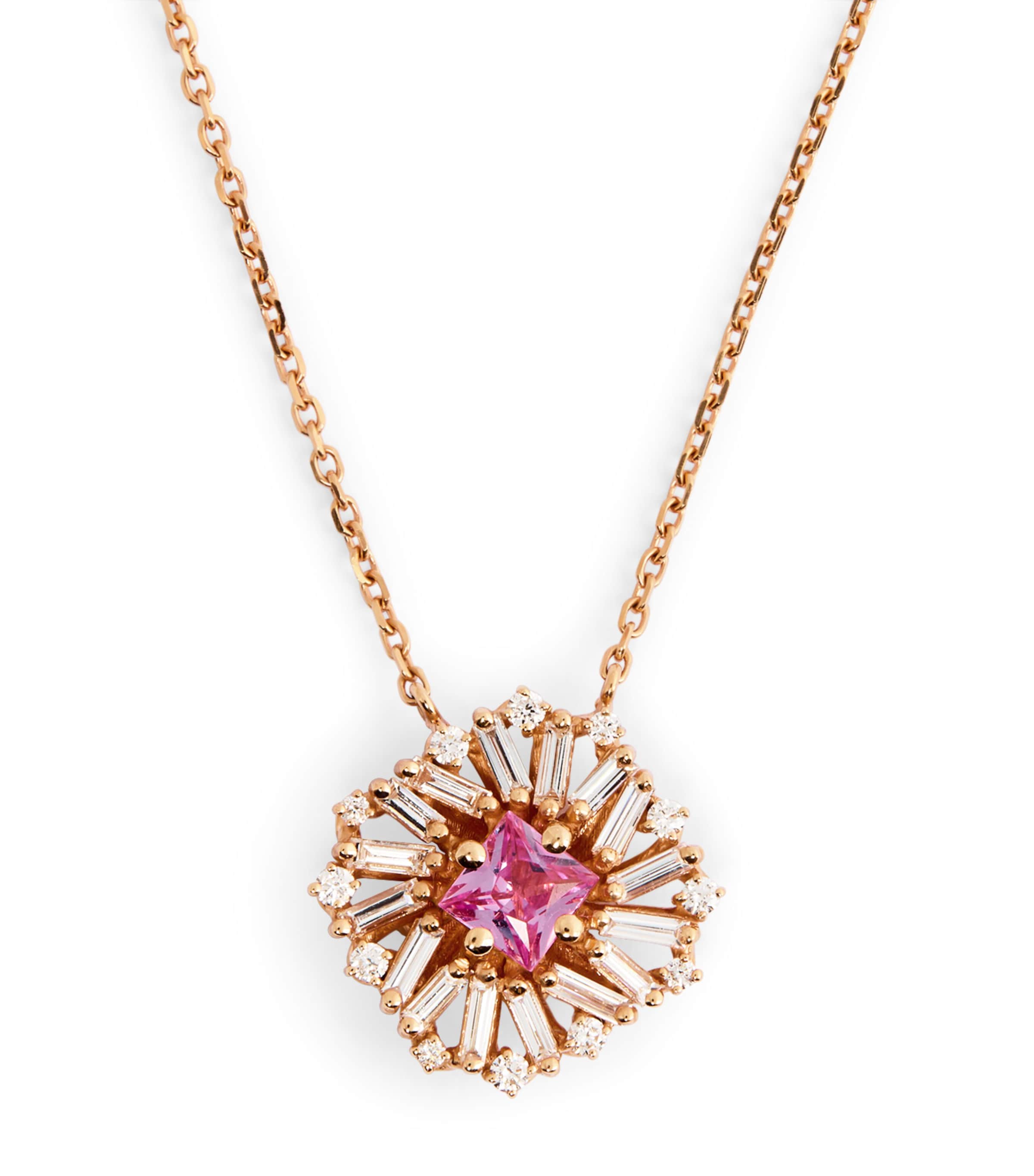 Suzanne Kalan Rose Gold, Diamond and Pink Sapphire Princess Flower Necklace Rg/p