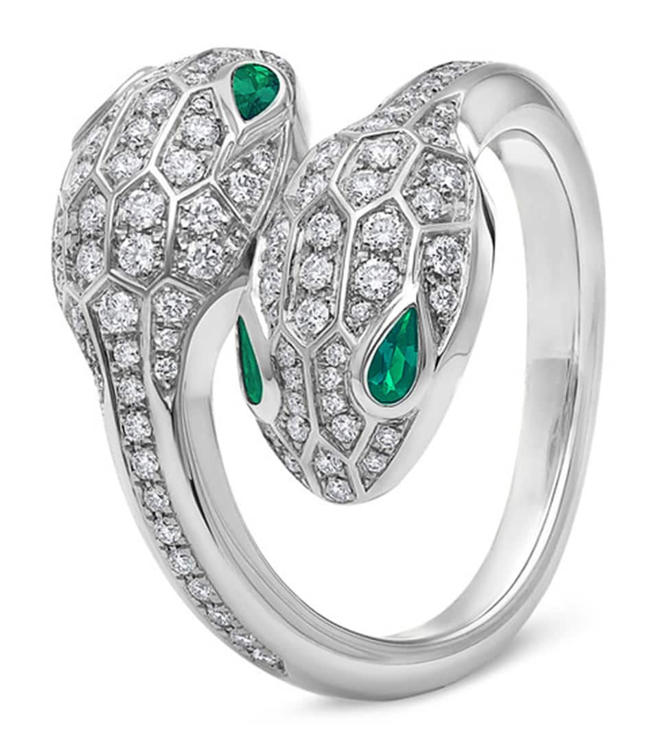 White Gold, Diamond and Emerald Serpenti Seduttori Ring