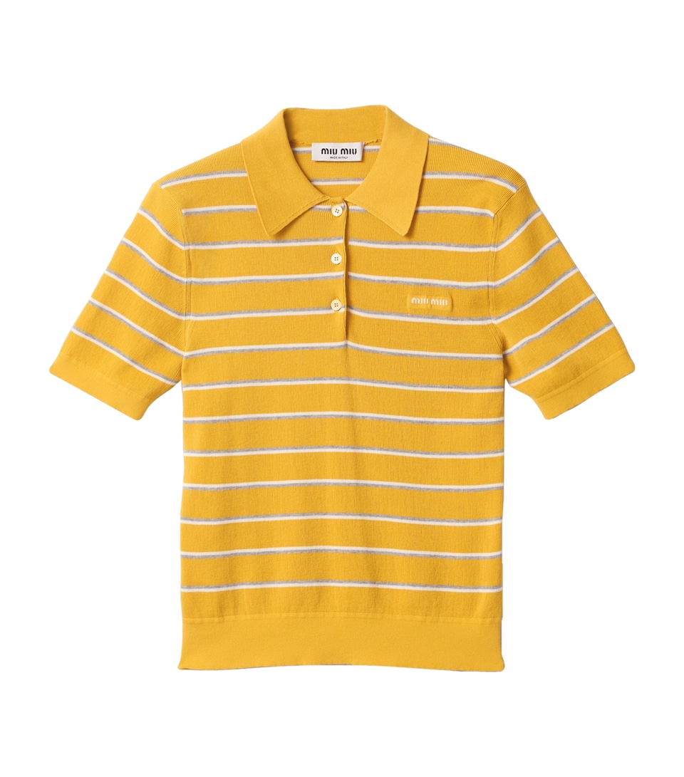 Miu Miu Womens Cotton Stripe Polo Shirt Yellow
