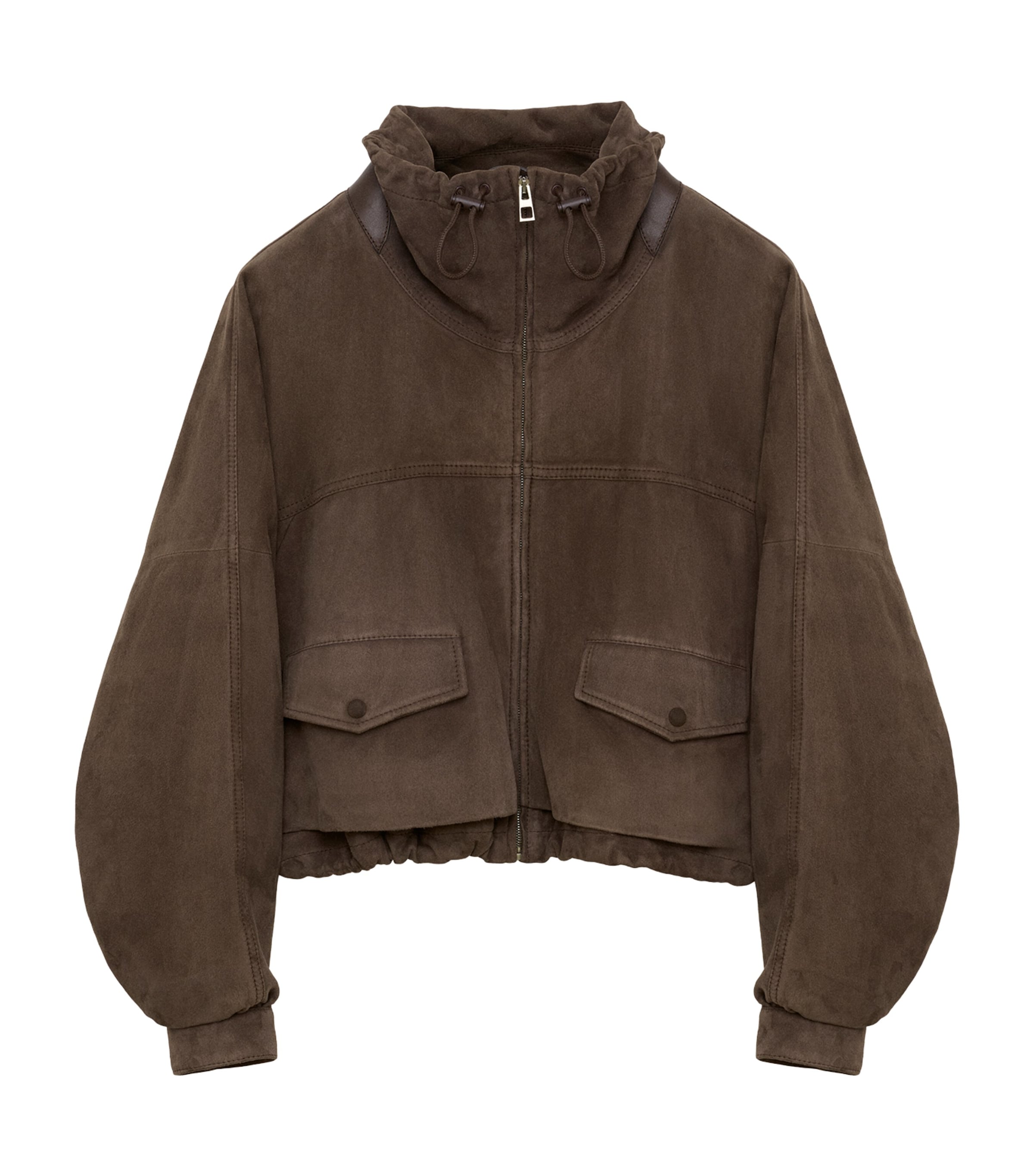 LOEWE Womens Suede Bomber Jacket Dark Brown