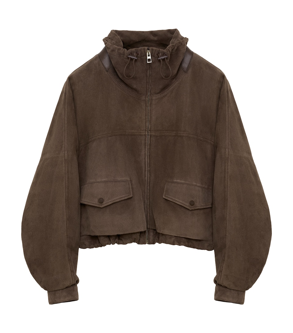 LOEWE Womens Suede Bomber Jacket Dark Brown