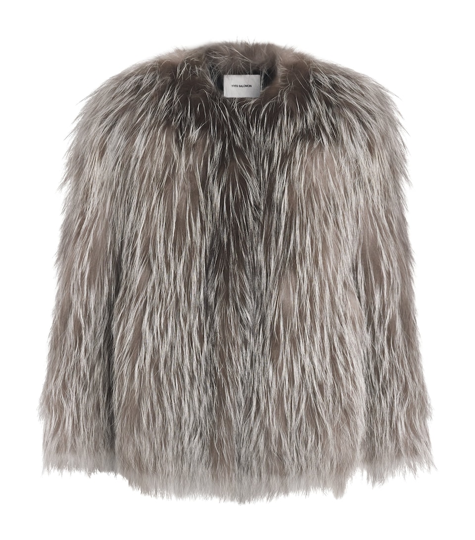 Yves Salomon Womens Fox Fur Coat Silve
