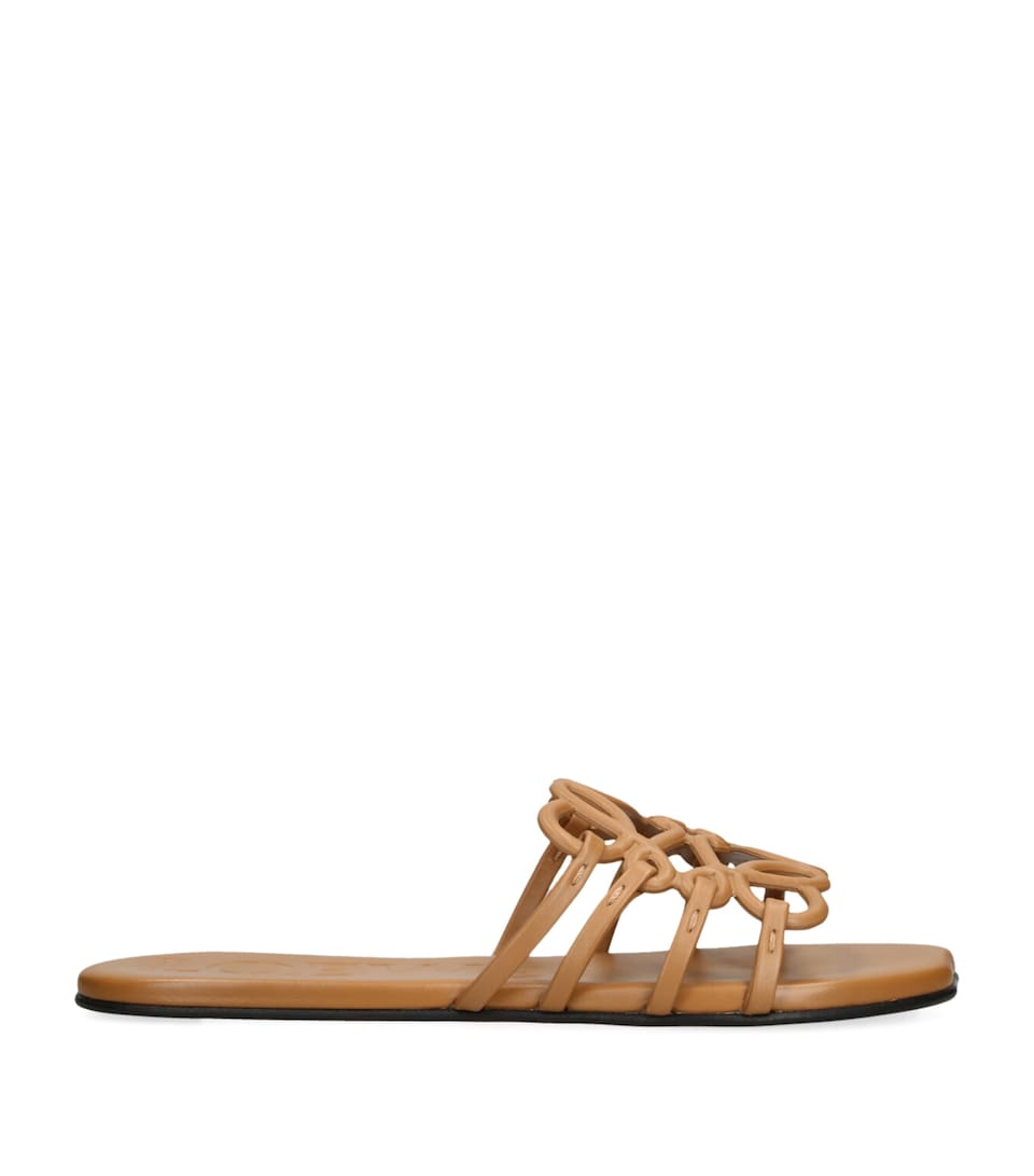 LOEWE Leather Petal Anagram Slides Camel