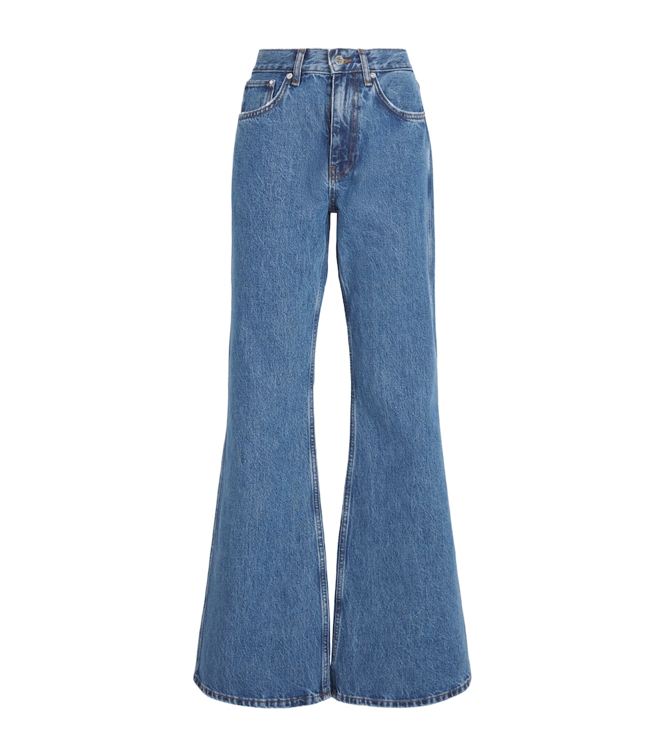 ANINE BING Womens Wyatt High-Rise Flared Jeans Blue