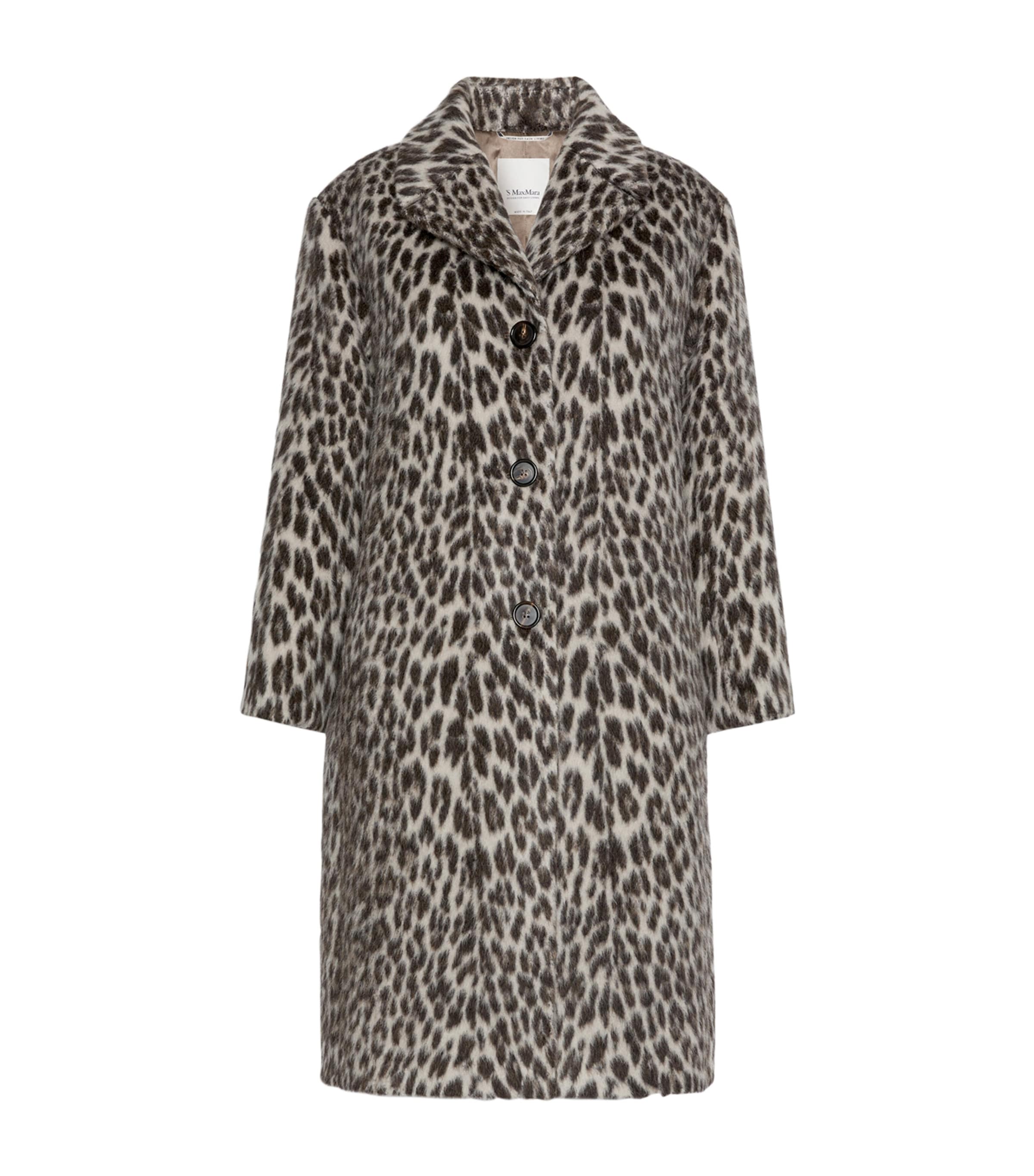 Max Mara Womens Wool-Alpaca Leopard Print Overcoat Ecru