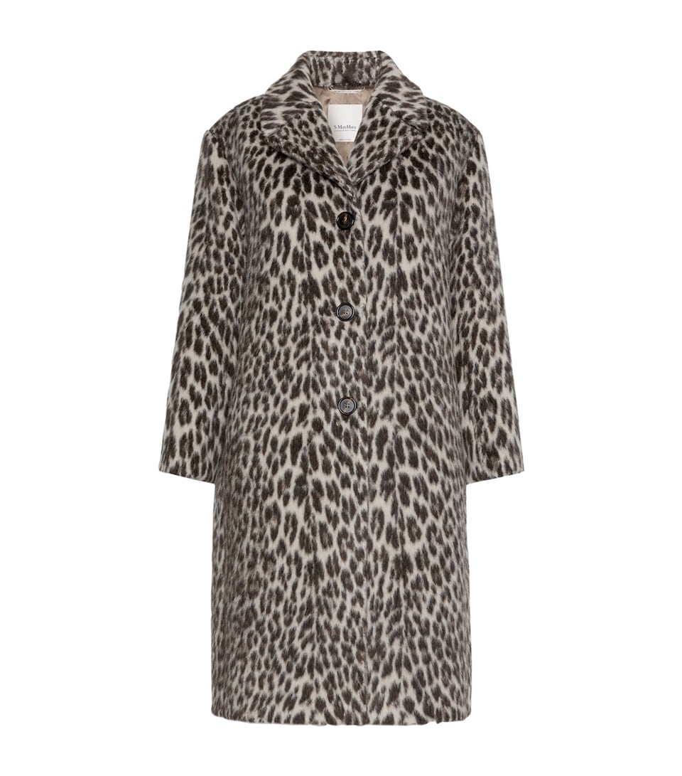 Max Mara Womens Wool-Alpaca Leopard Print Overcoat Ecru