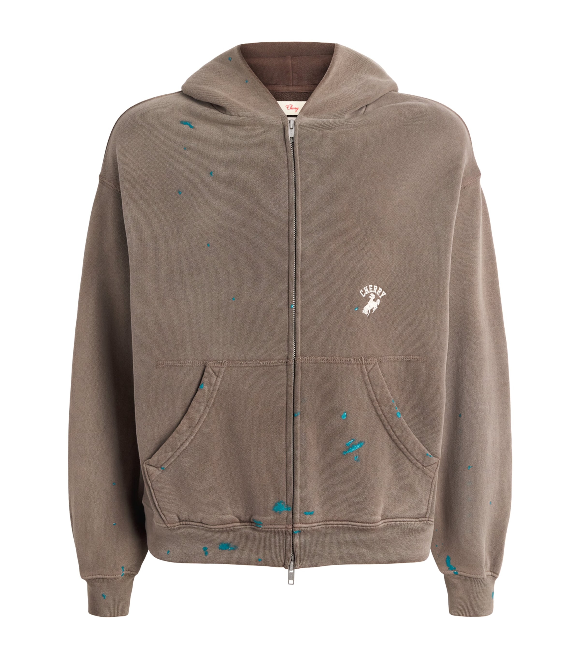 Cherry Los Angeles Mens Western Athletic Zip-Up Hoodie Brown