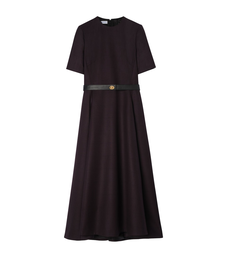Burberry Womens Wool Check Midi Dress Dark Pelt Brown Chk