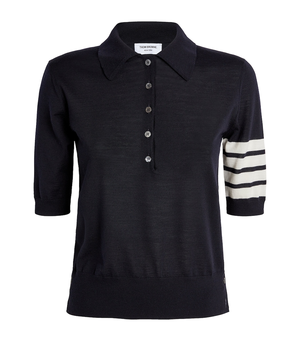 Thom Browne Womens 4-Bar Polo Shirt Navy