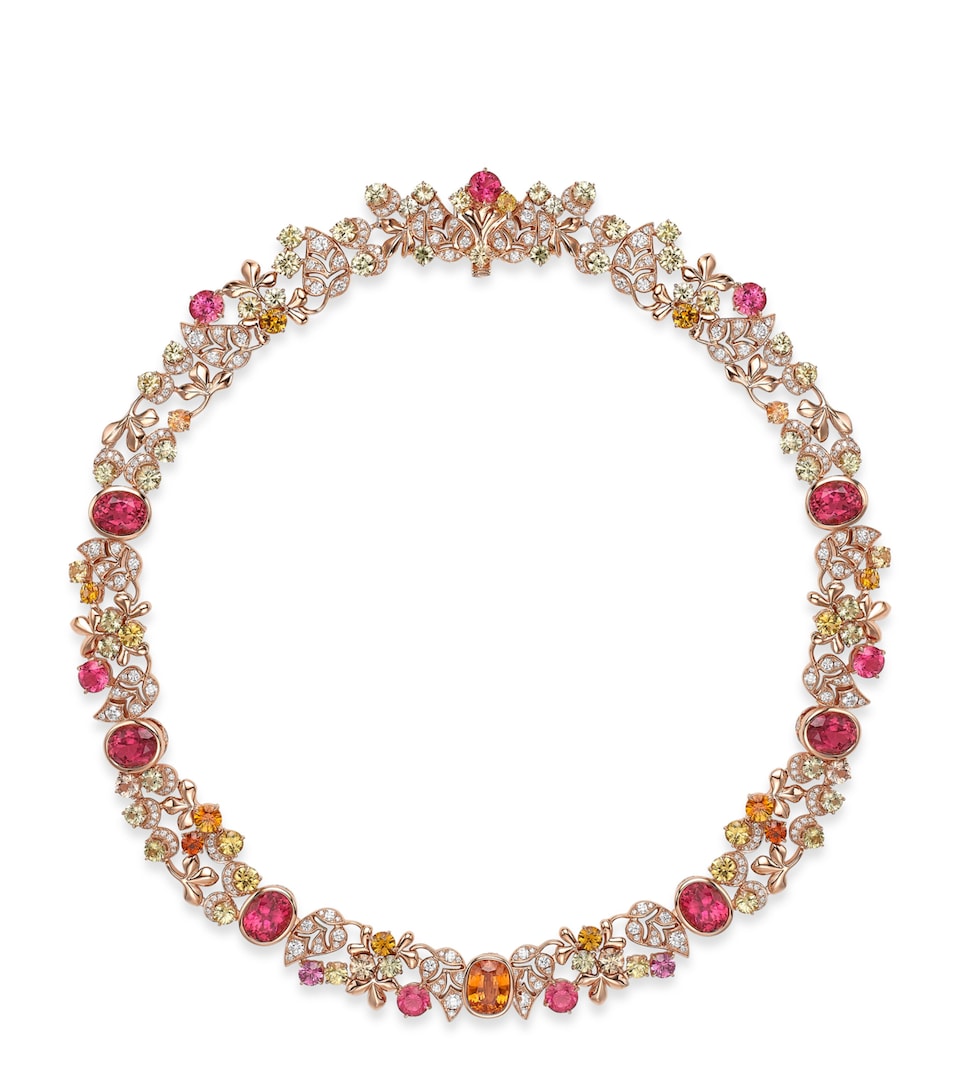 Boodles Rose Gold, Diamond, Tourmaline, Sapphire and Garnet Silk Mantua Palace Necklace Pink
