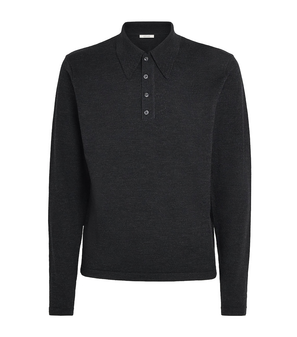 Lemaire Mens Merino Wool Long-Sleeve Polo Shirt Carbon
