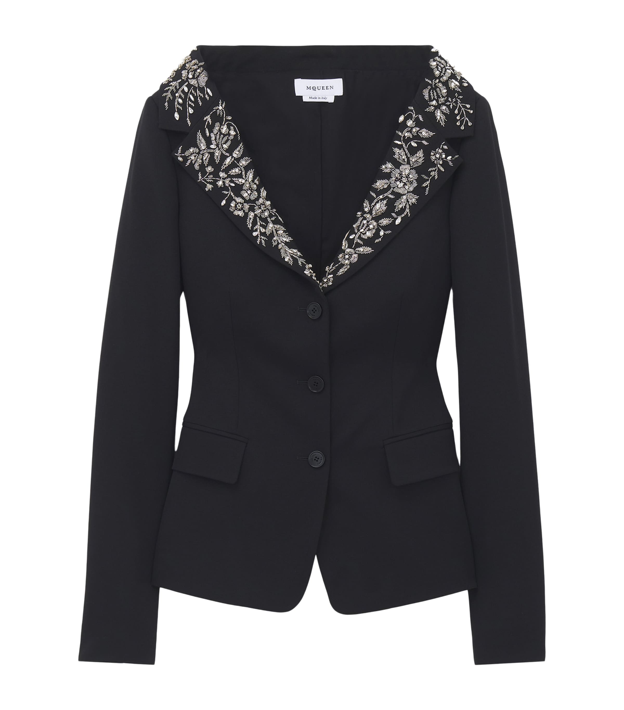 McQueen Womens Wool Beaded-Collar Blazer