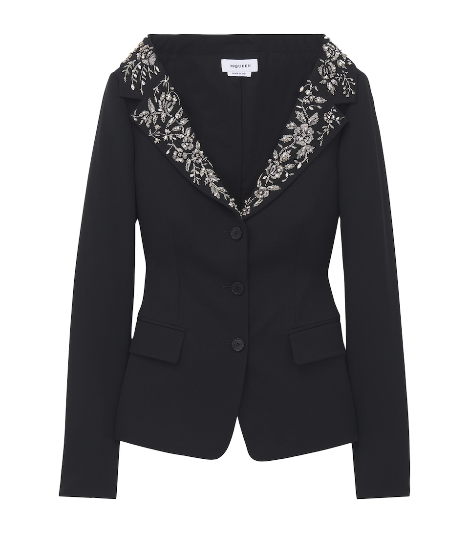 McQueen Womens Wool Beaded-Collar Blazer