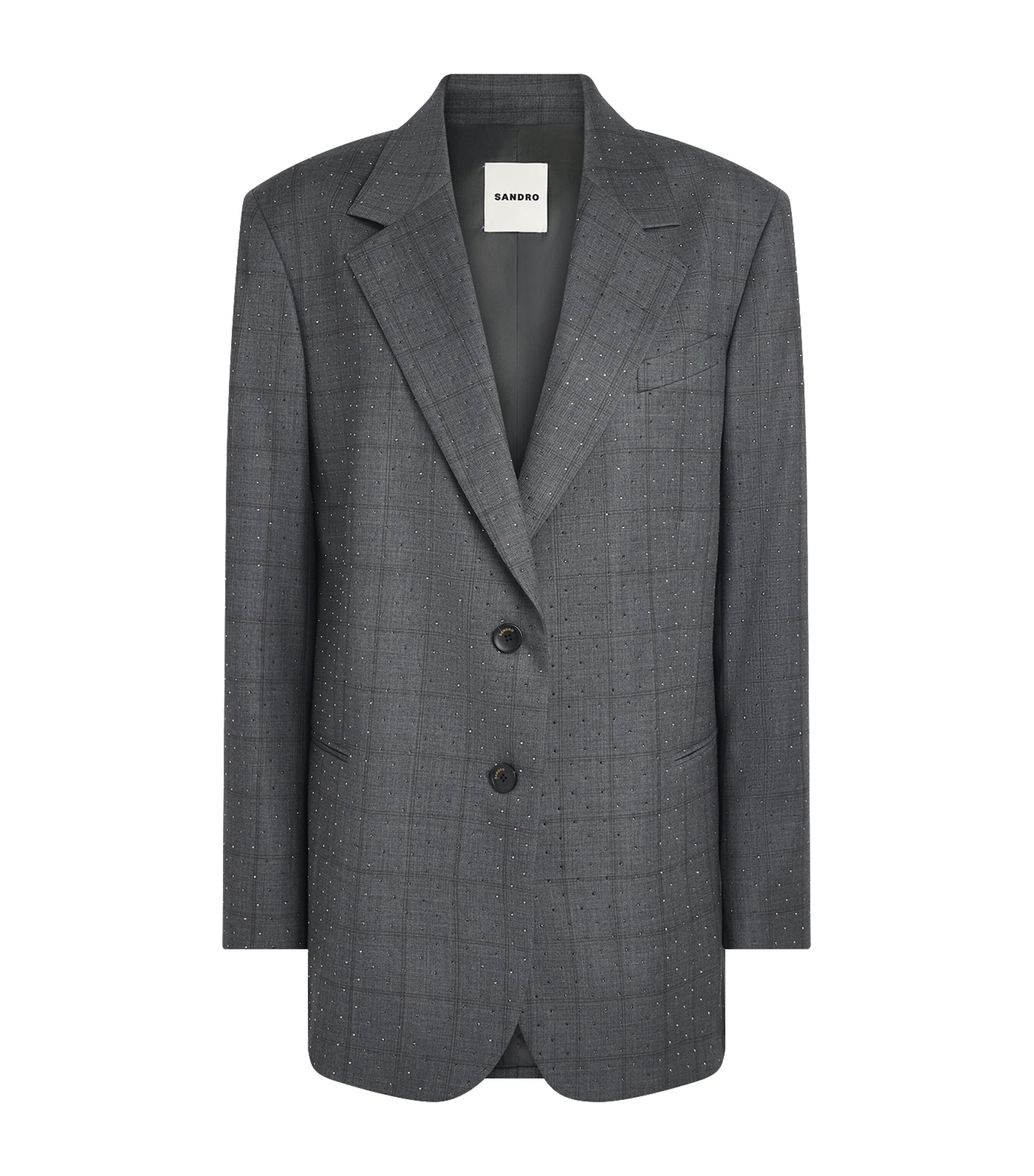 Sandro Paris Womens Wool Rhinestone Blazer Dark Grey