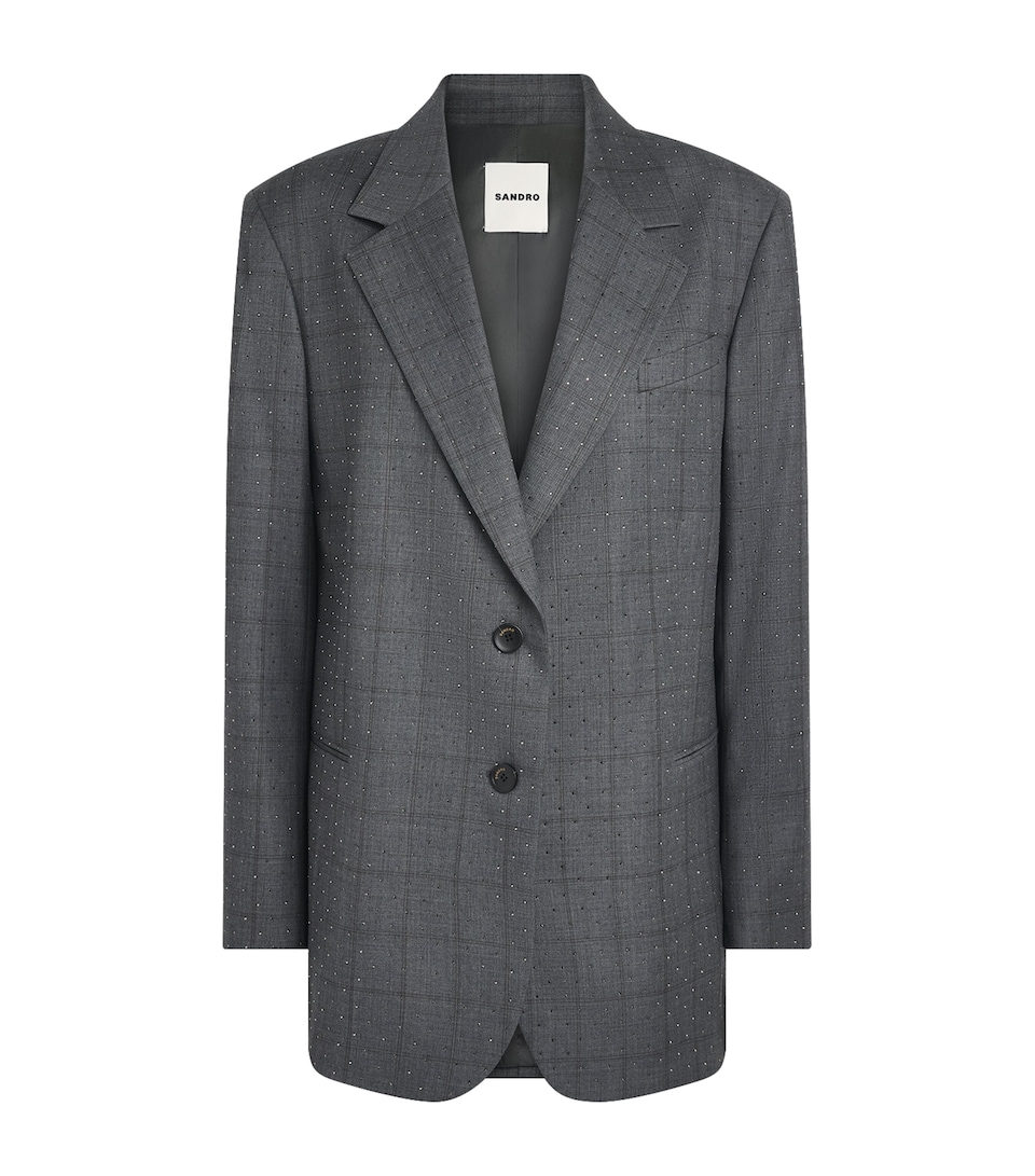 Sandro Paris Womens Wool Rhinestone Blazer Dark Grey
