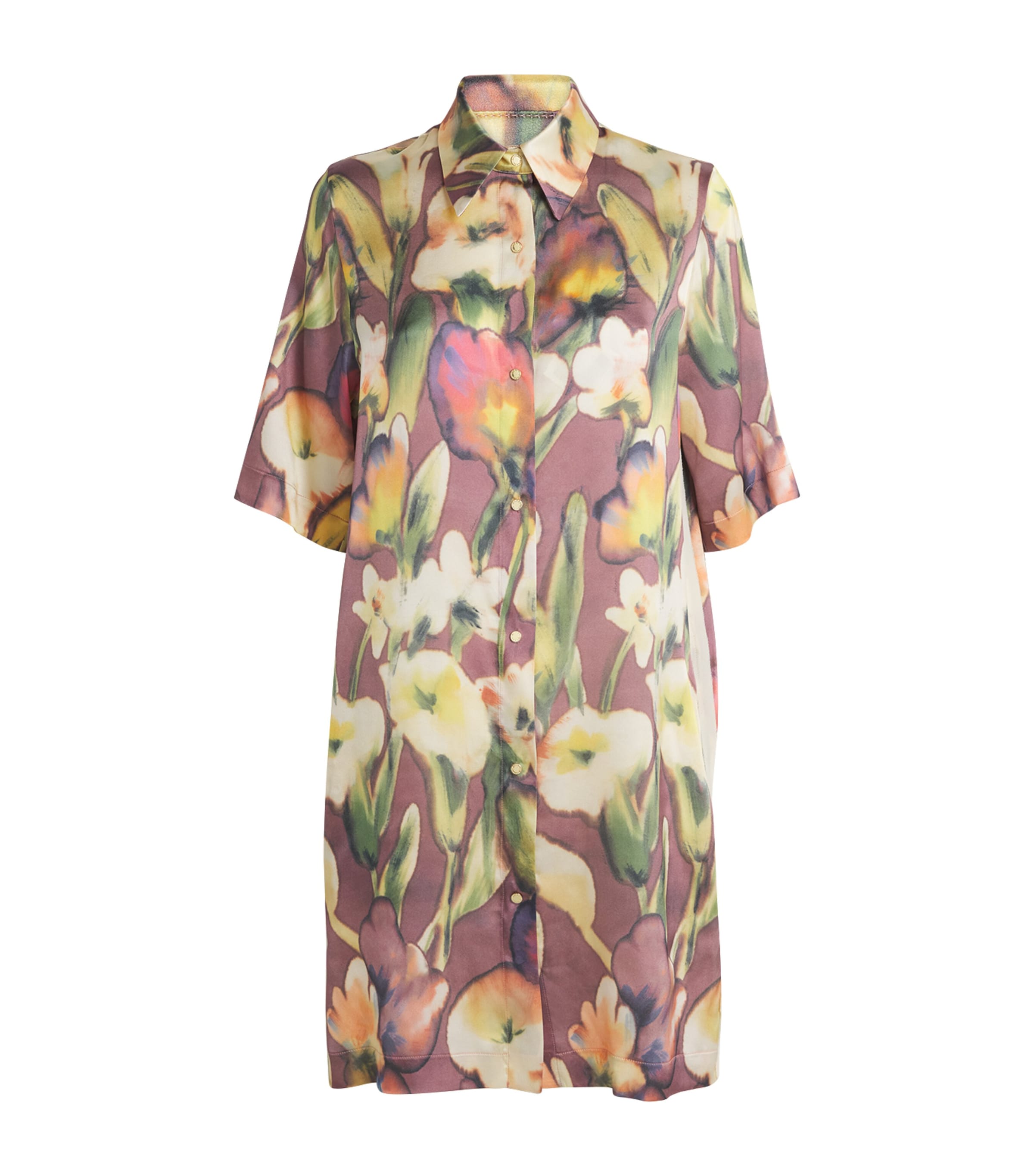 Silk Floral Shirt Dress