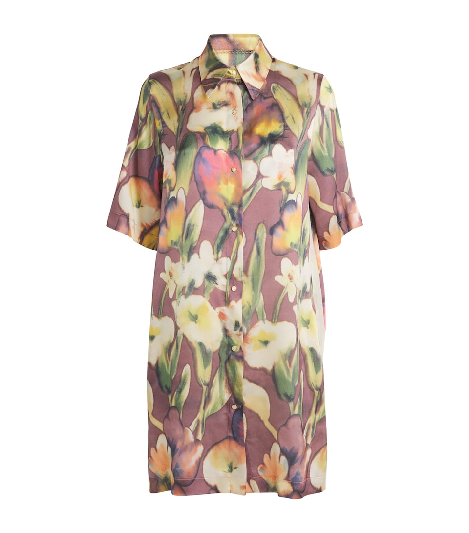 Silk Floral Shirt Dress