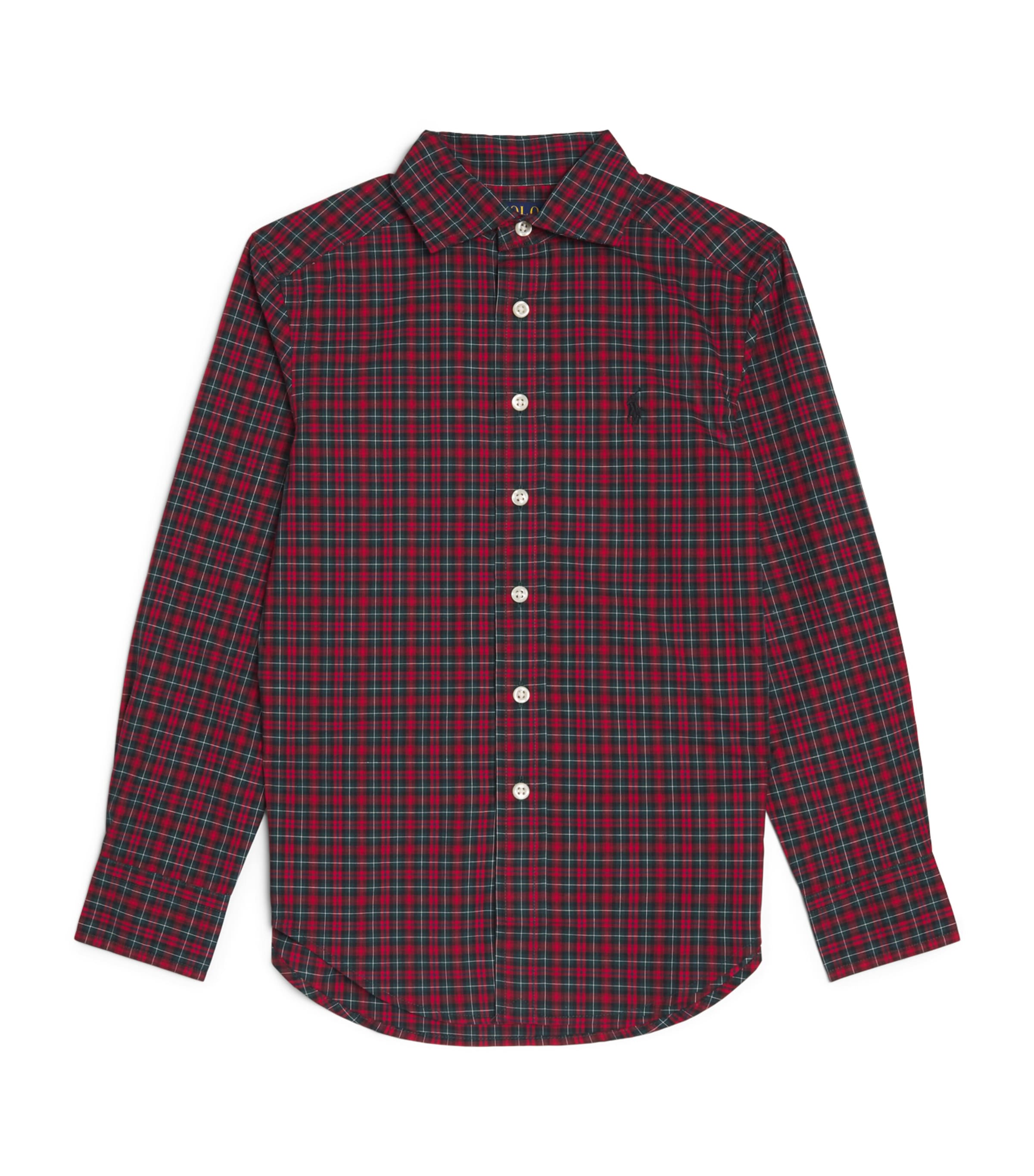 Ralph Lauren Kids Cotton Plaid Polo Pony Shirt (6-14 Years) Red Grn Multi