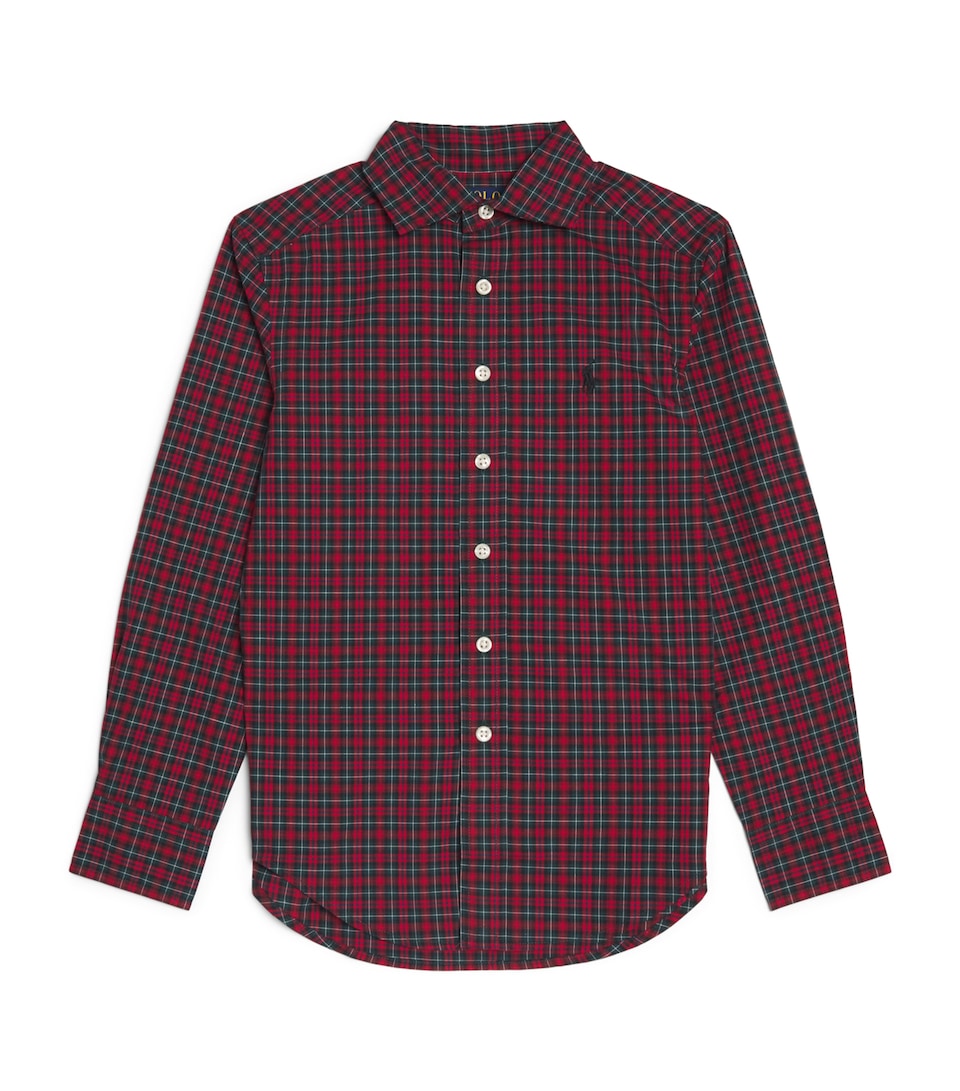 Ralph Lauren Kids Cotton Plaid Polo Pony Shirt (6-14 Years) Red Grn Multi