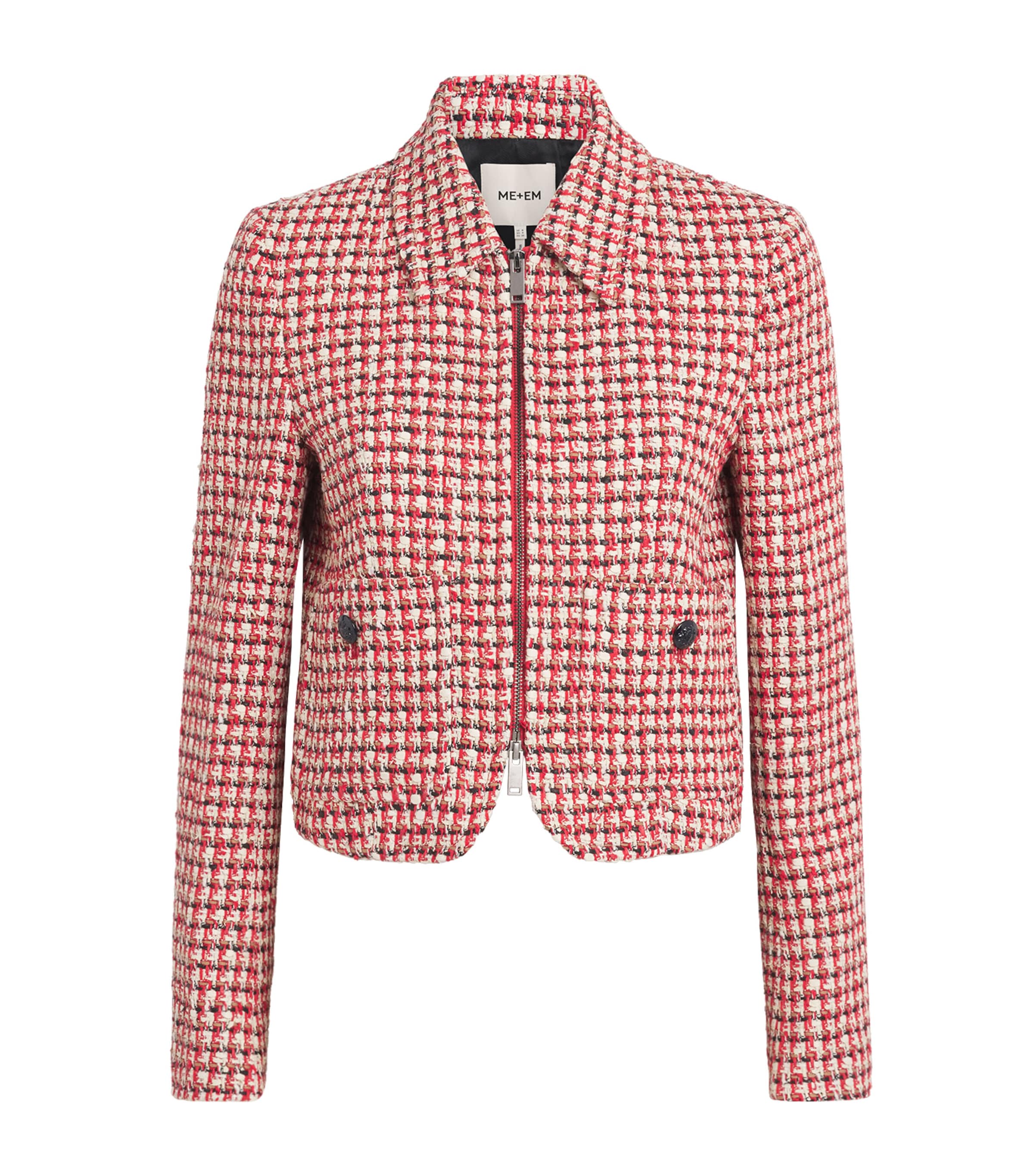 ME+EM Womens Tweed Heritage Cropped Jacket Ruby Red