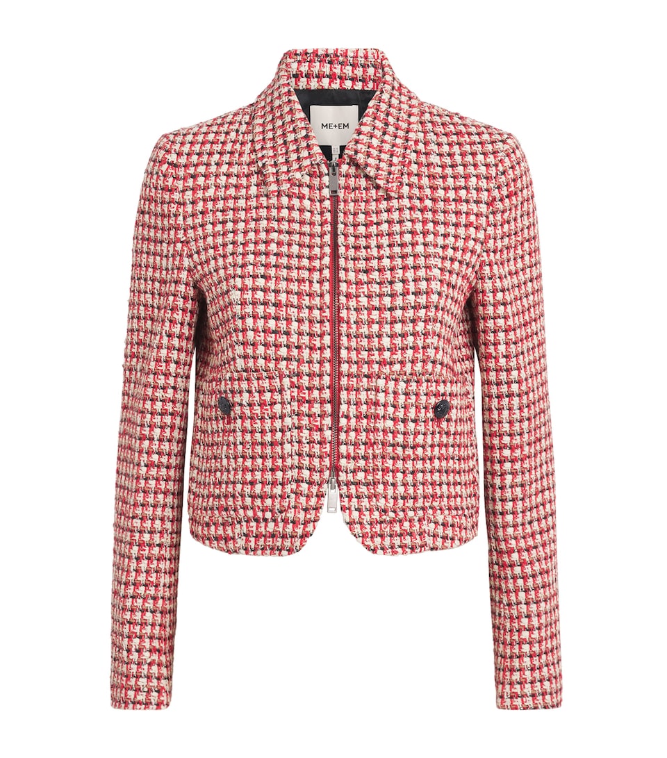 ME+EM Womens Tweed Heritage Cropped Jacket Ruby Red