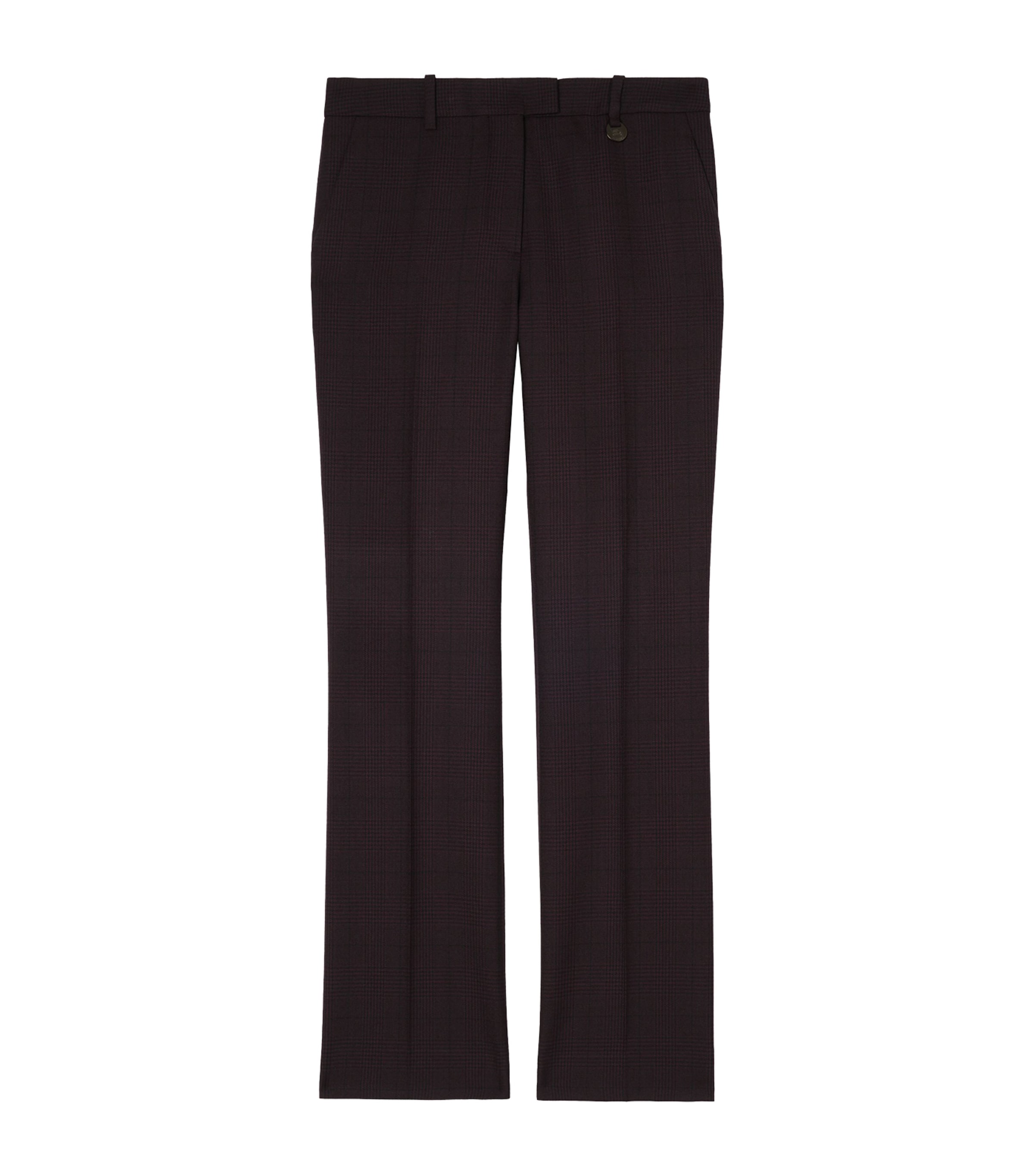 Burberry Womens Wool Check Tailored Trousers Dark Pelt Brown Chk