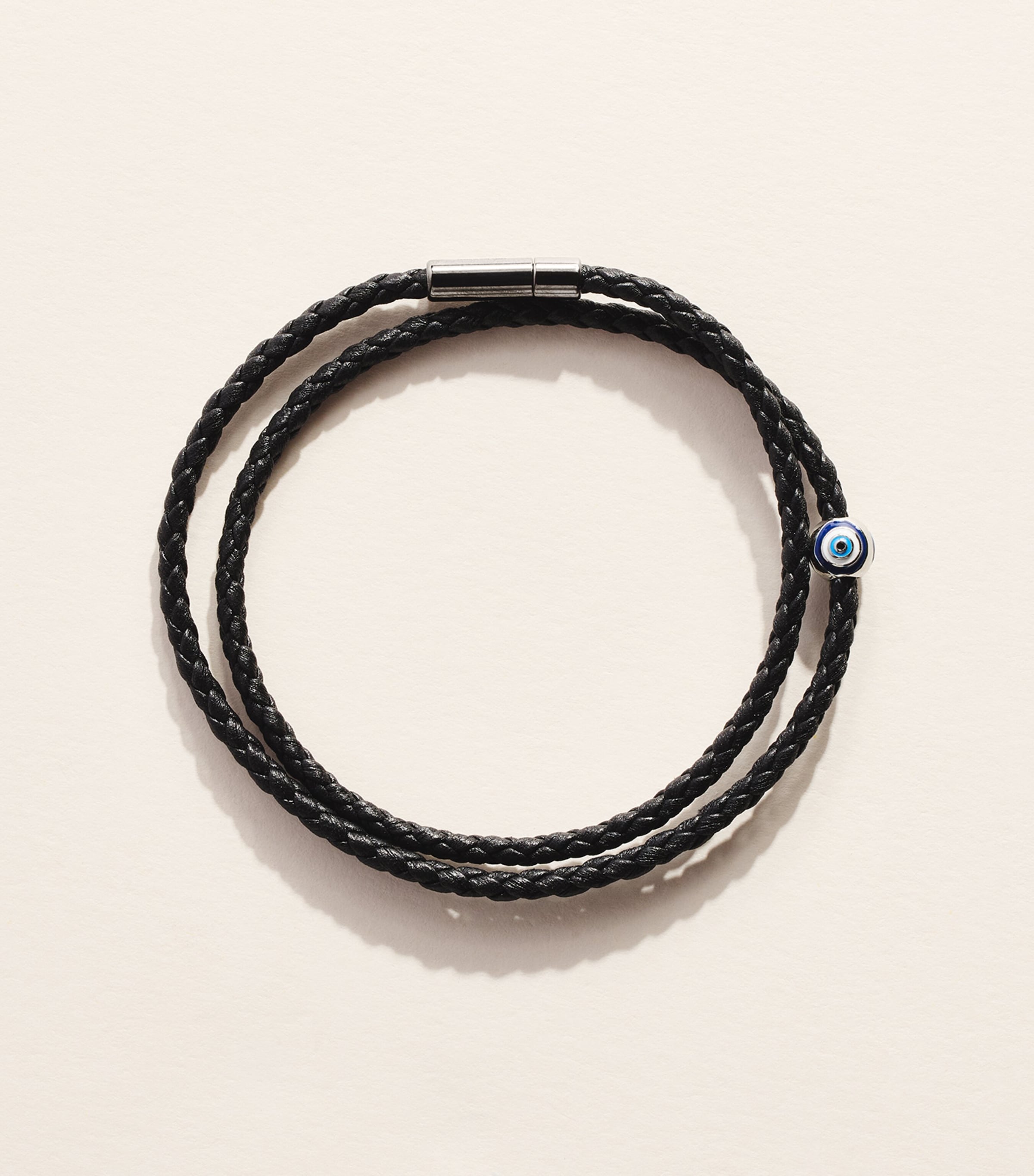 Tateossian Leather and Silver Evil Eye Bracelet Black