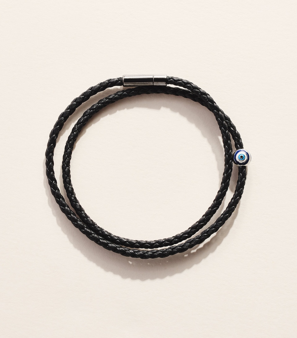 Tateossian Leather and Silver Evil Eye Bracelet Black