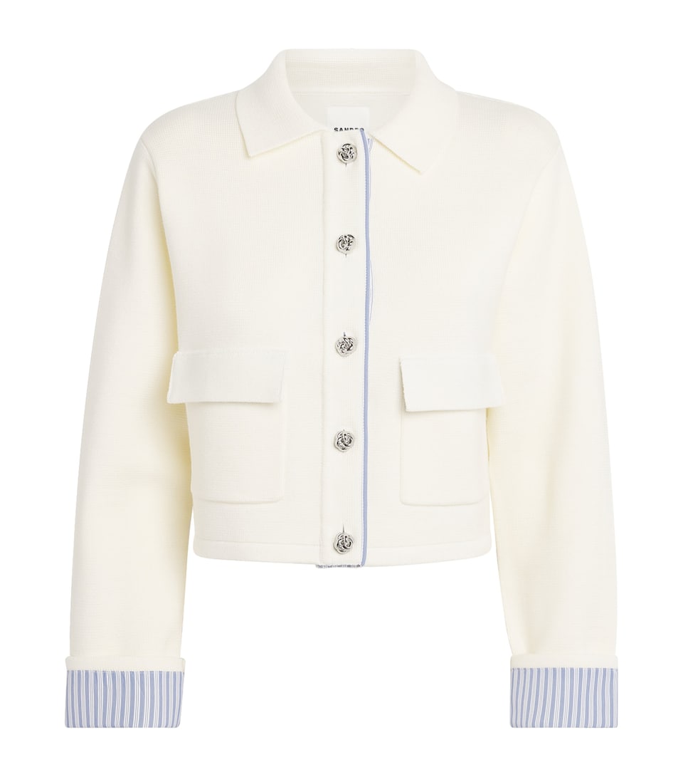 Wool-Blend Contrast-Trim Cardigan