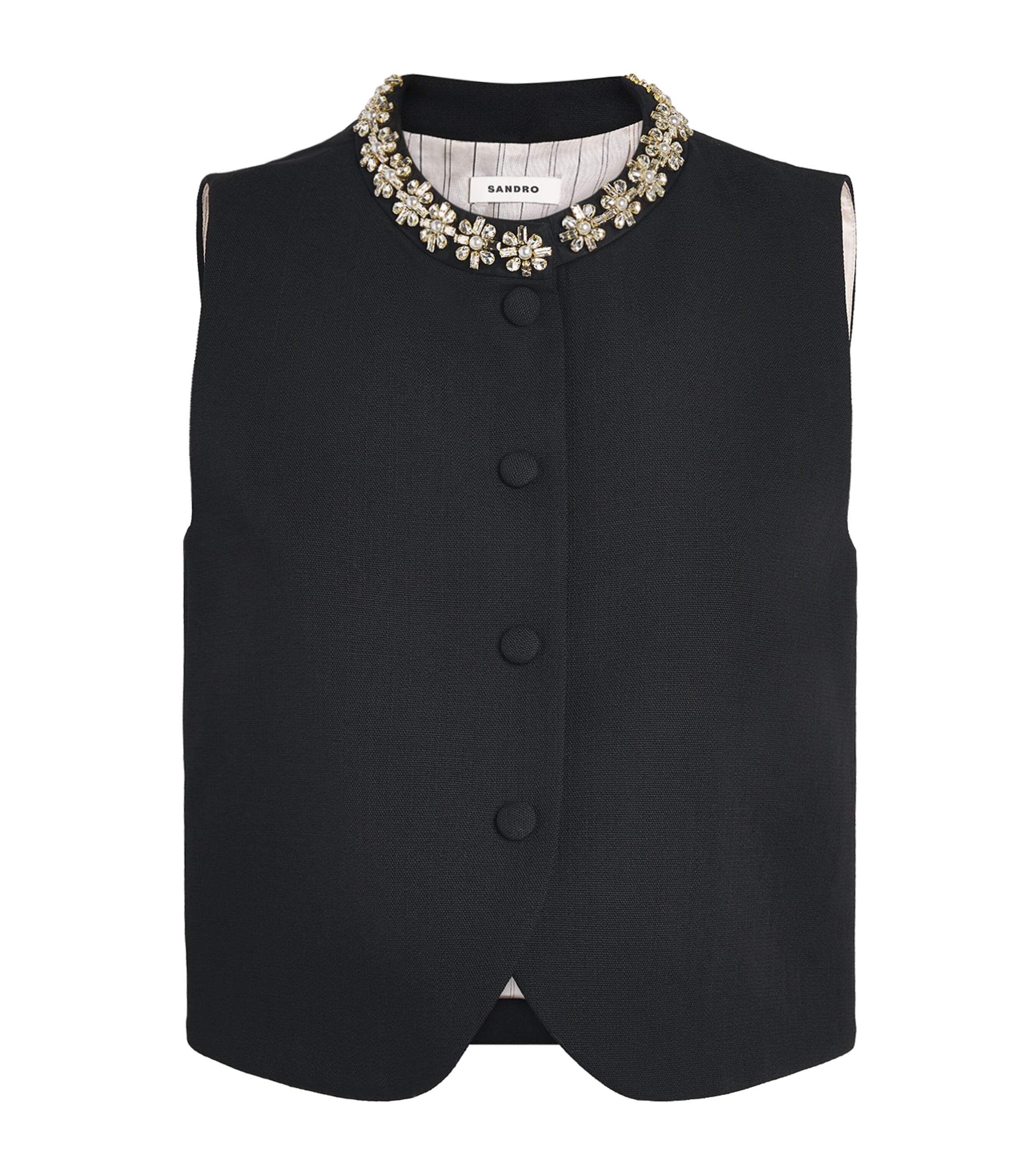 Sandro Paris Womens Wool Crystal-Embellished Waistcoat Black