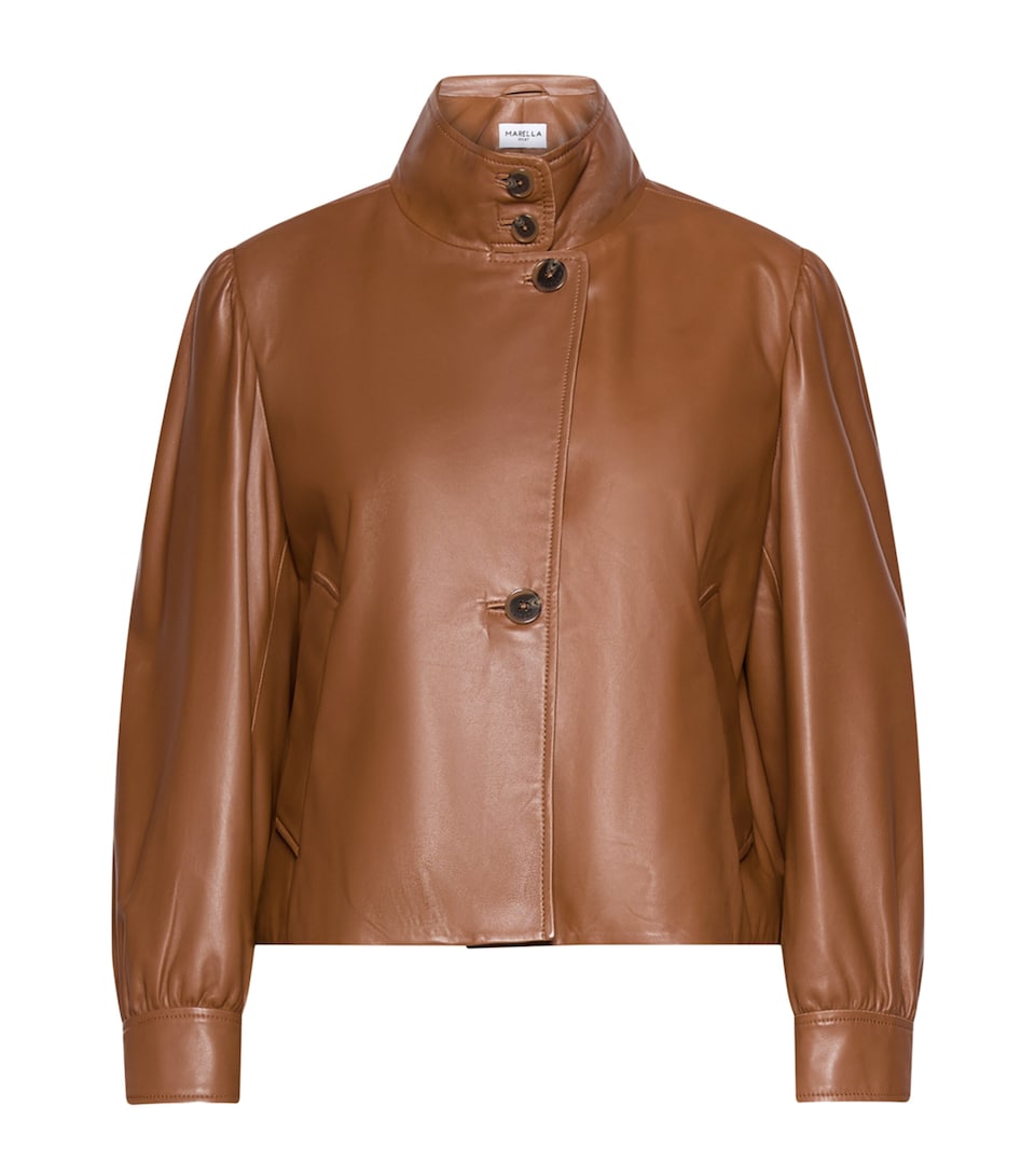 Marella Womens Asymmetric Leather Jacket Tobacco Brown