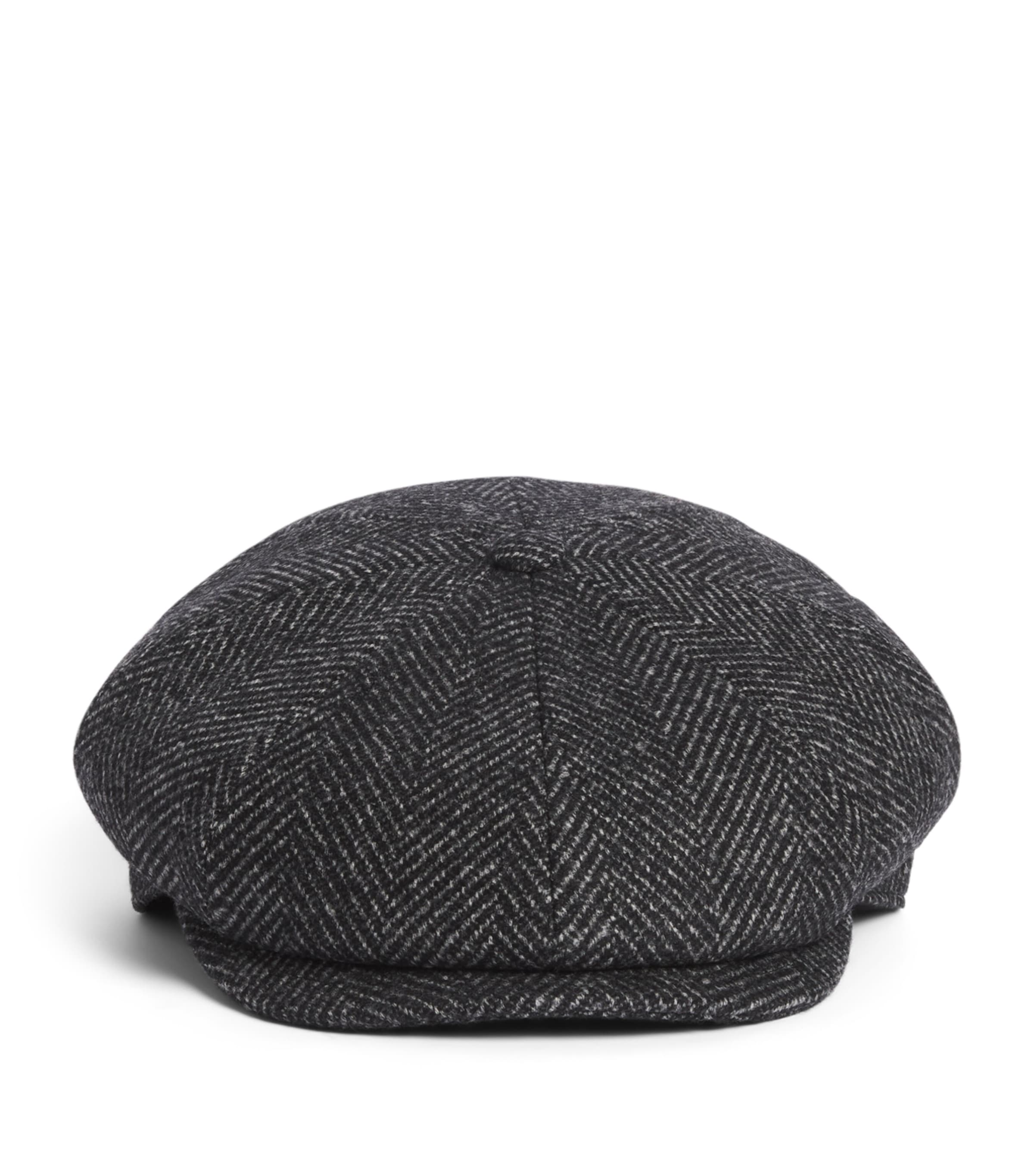 Borsalino Wool-Blend Herringbone Baker Boy Hat Spigato Grigio