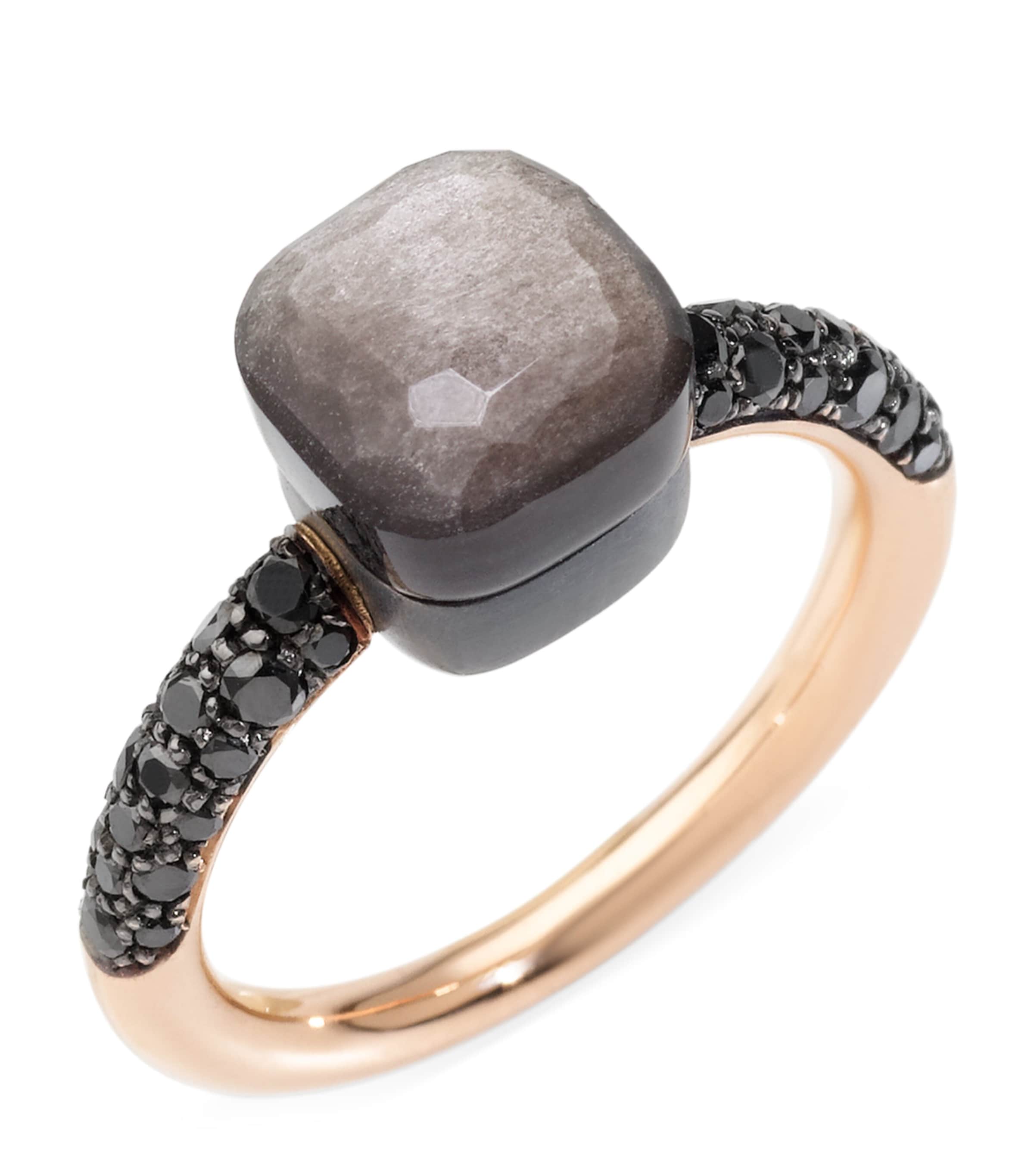Rose Gold, Obsidian and Black Diamond Nudo Ring