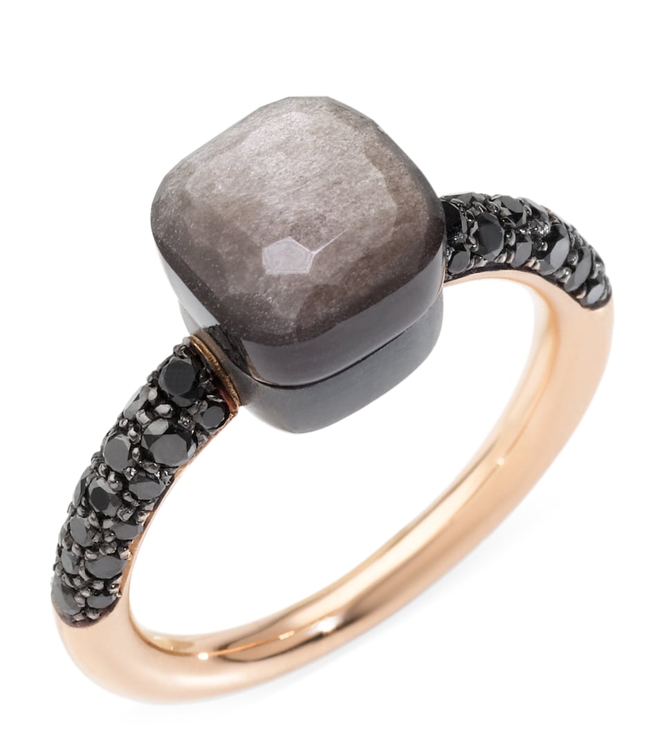 Rose Gold, Obsidian and Black Diamond Nudo Ring