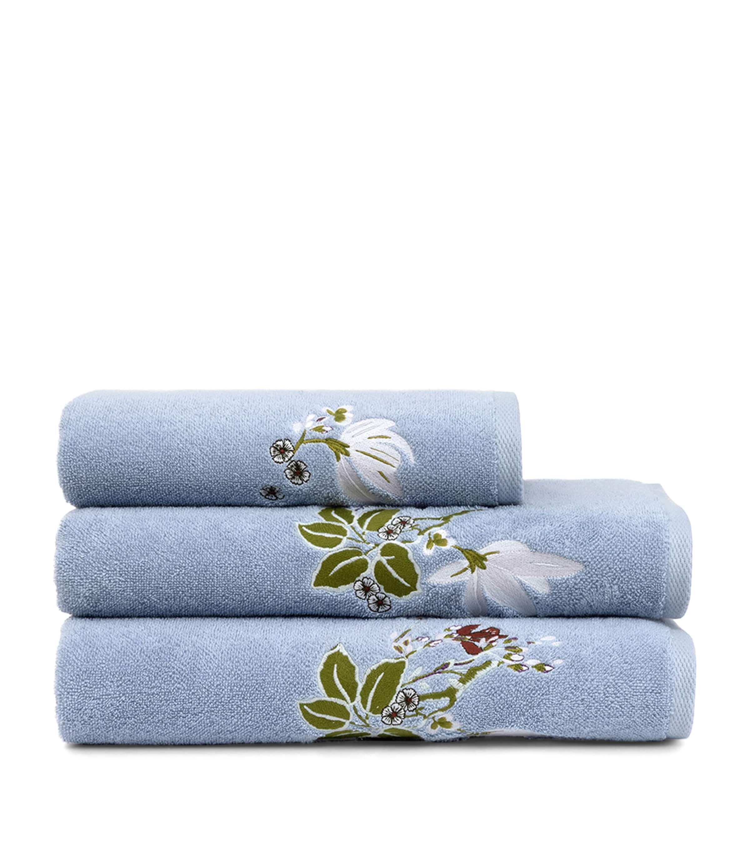 Yves Delorme Organic Cotton Rameau Bath Towel (70cm x 140cm) Blue