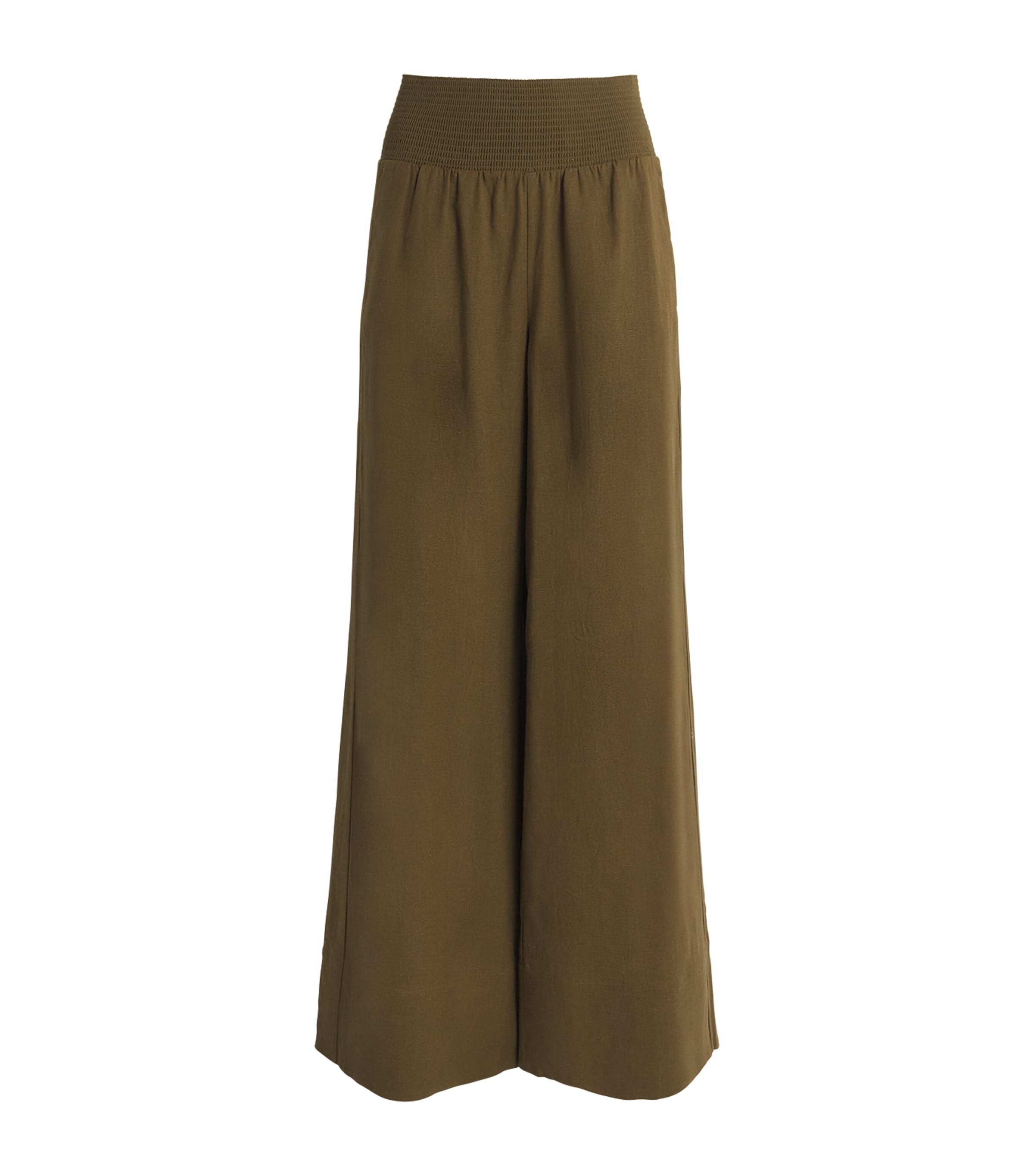 ME+EM Womens Linen-Blend Shirred Wide-Leg Trousers Olive Green