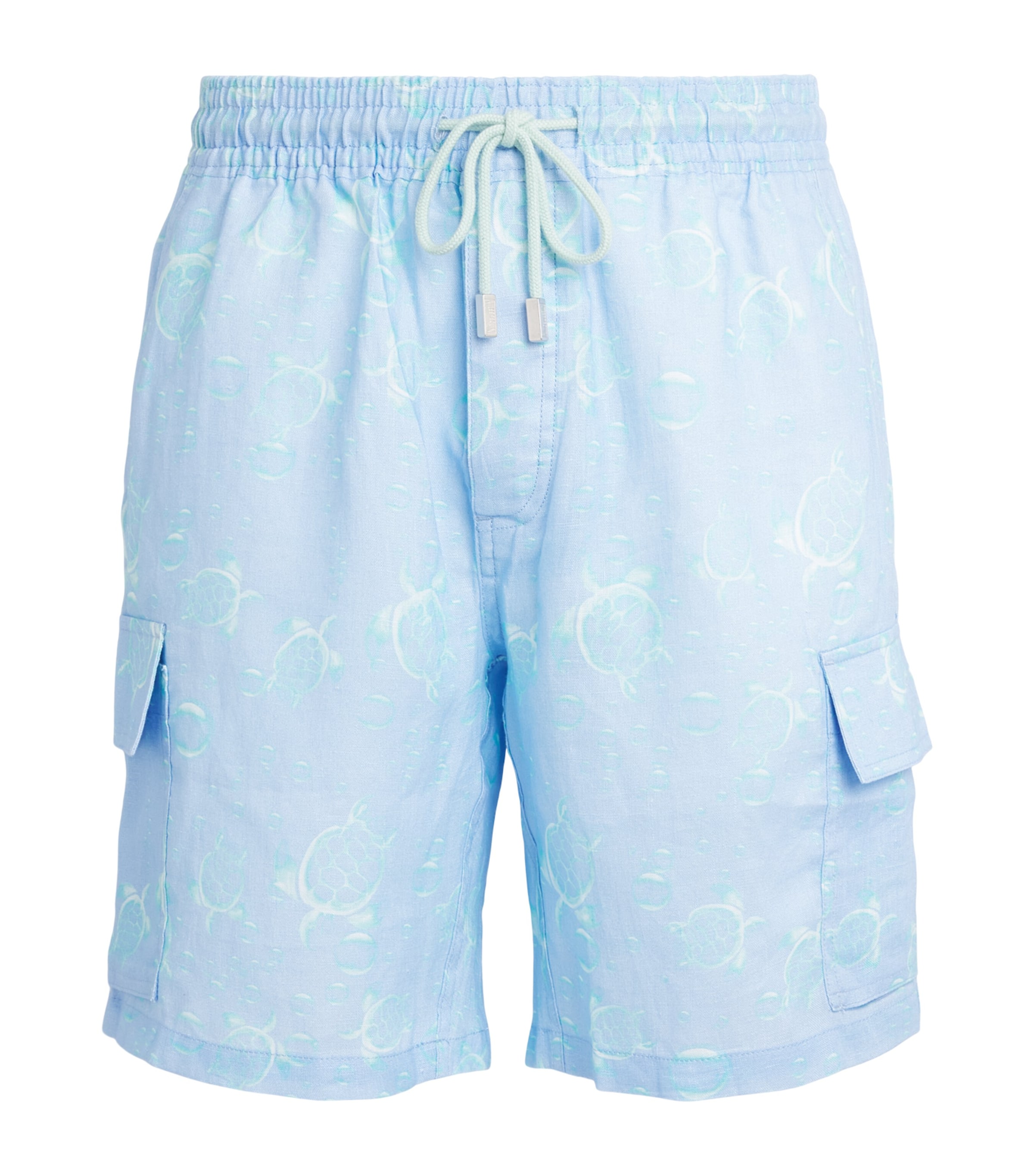 Vilebrequin Mens Linen Turtle Print Bermuda Shorts Cloudy