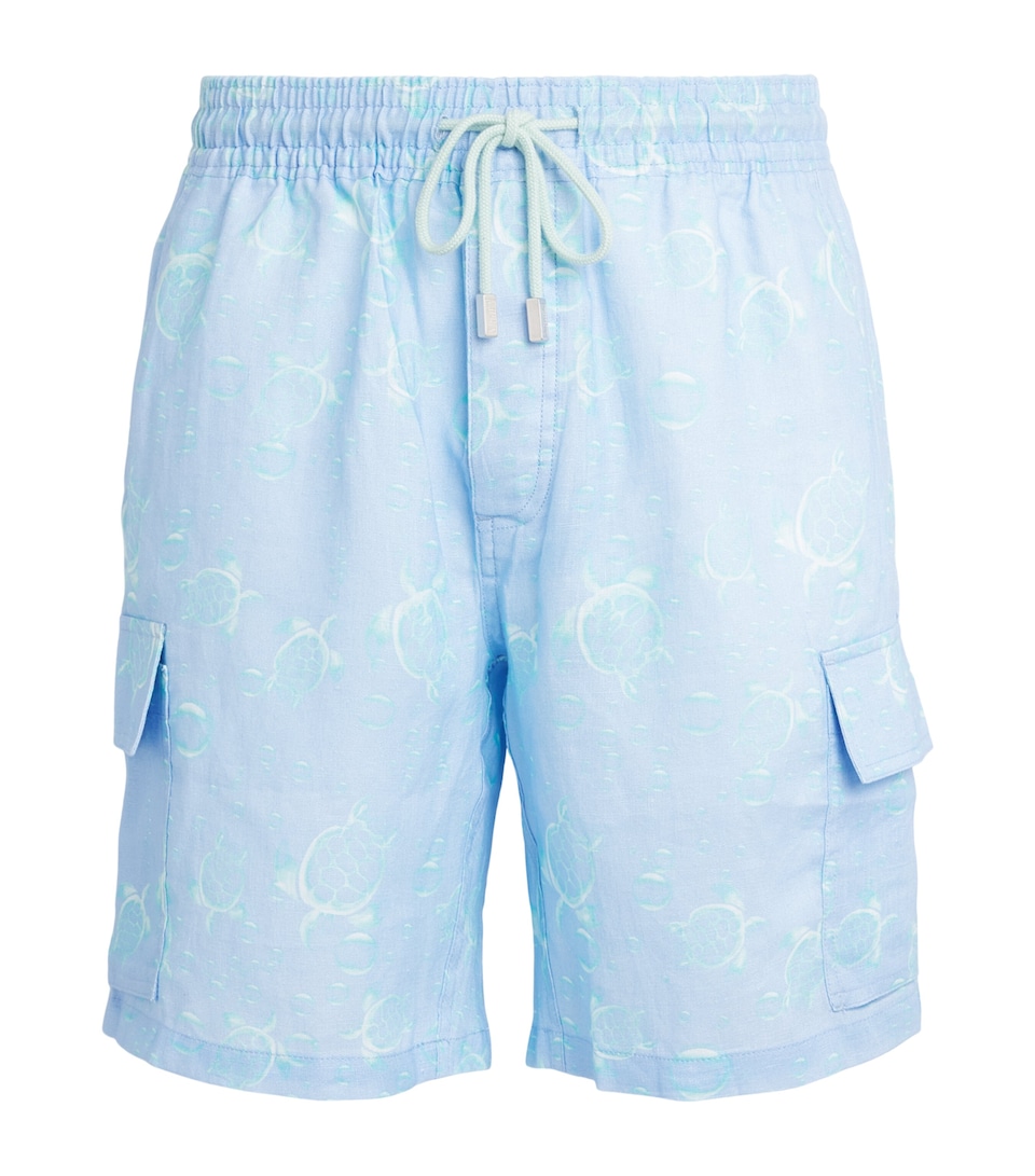 Vilebrequin Mens Linen Turtle Print Bermuda Shorts Cloudy