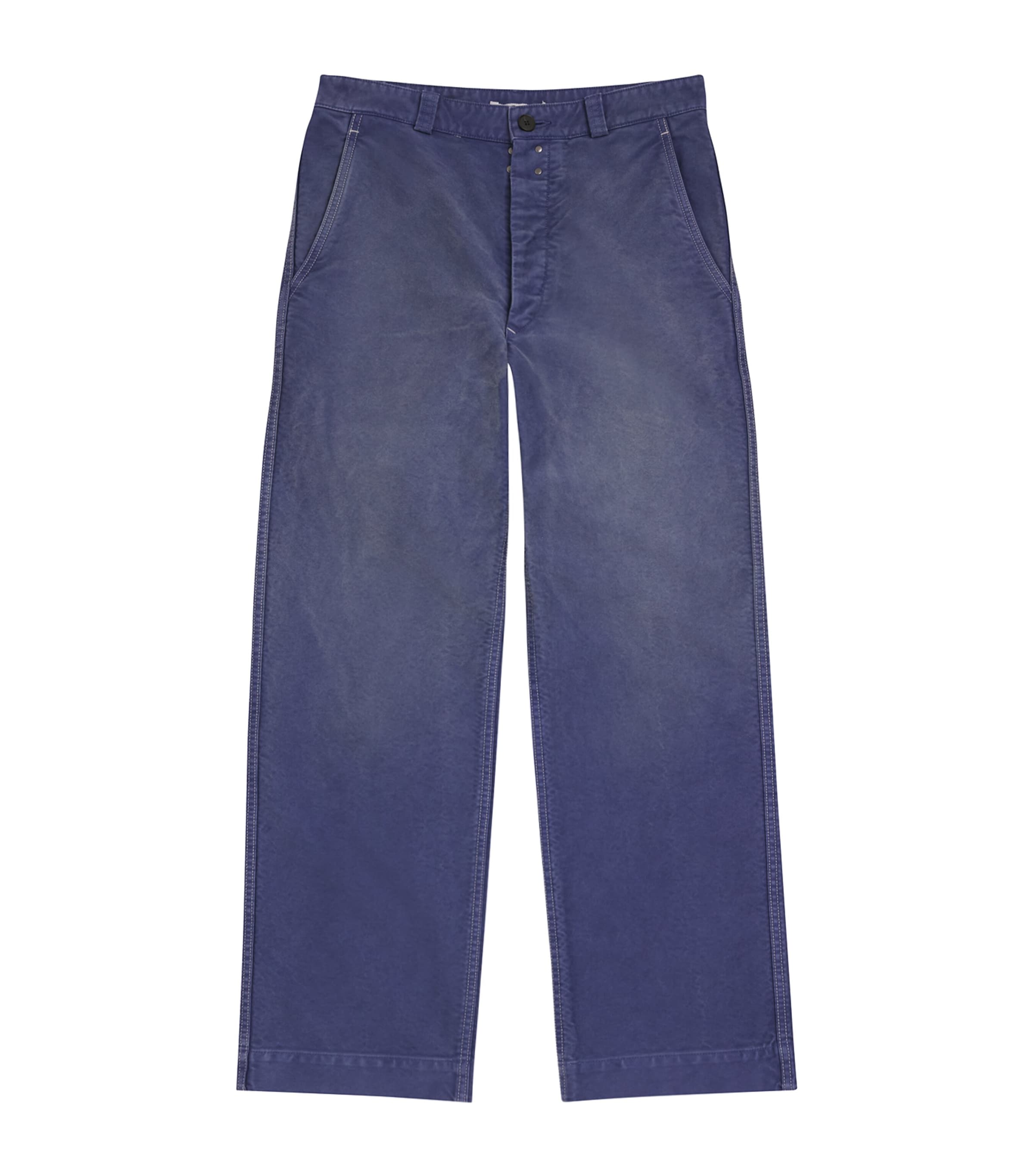 Auralee Mens Garment-Dyed Organic Cotton Trousers Faded Navy