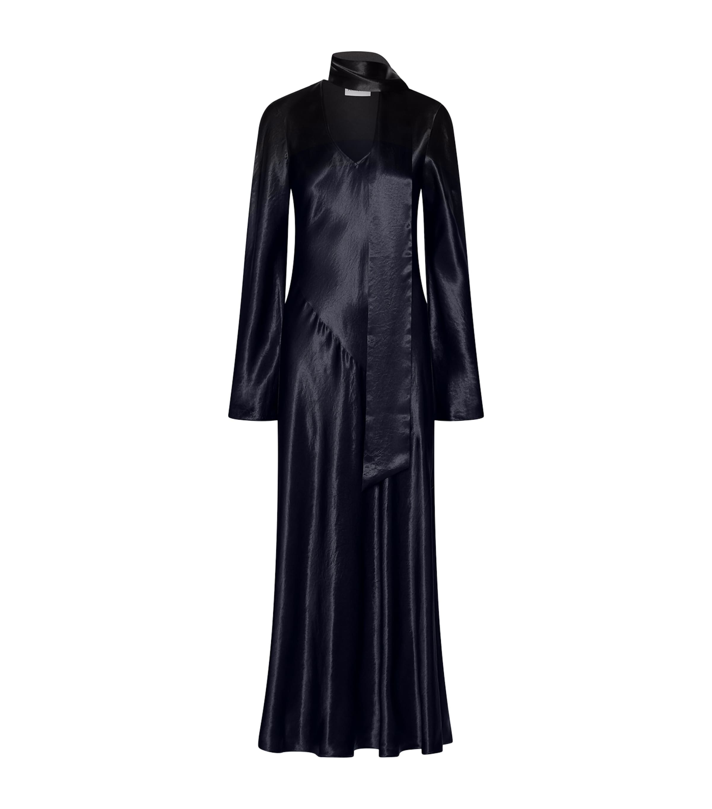Marella Womens Satin V-Neck Maxi Dress Navy