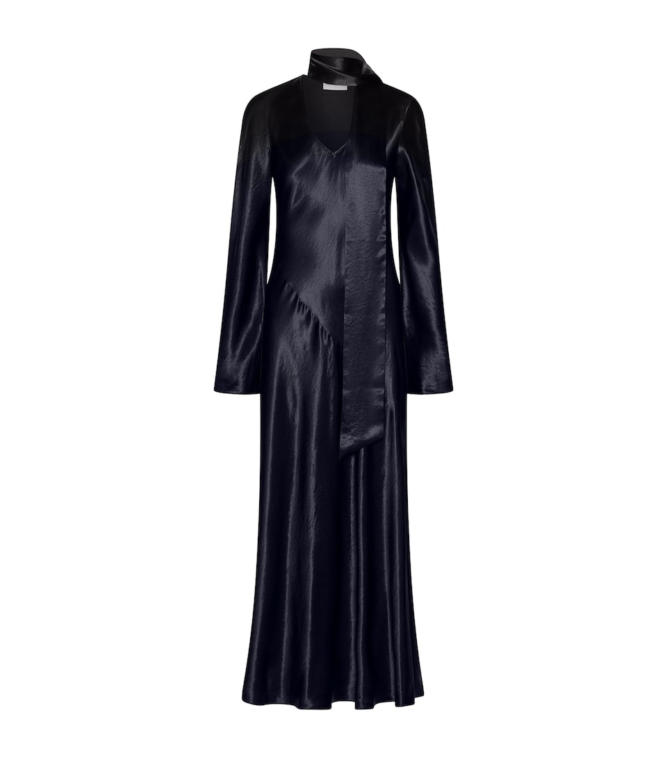 Marella Womens Satin V-Neck Maxi Dress Navy