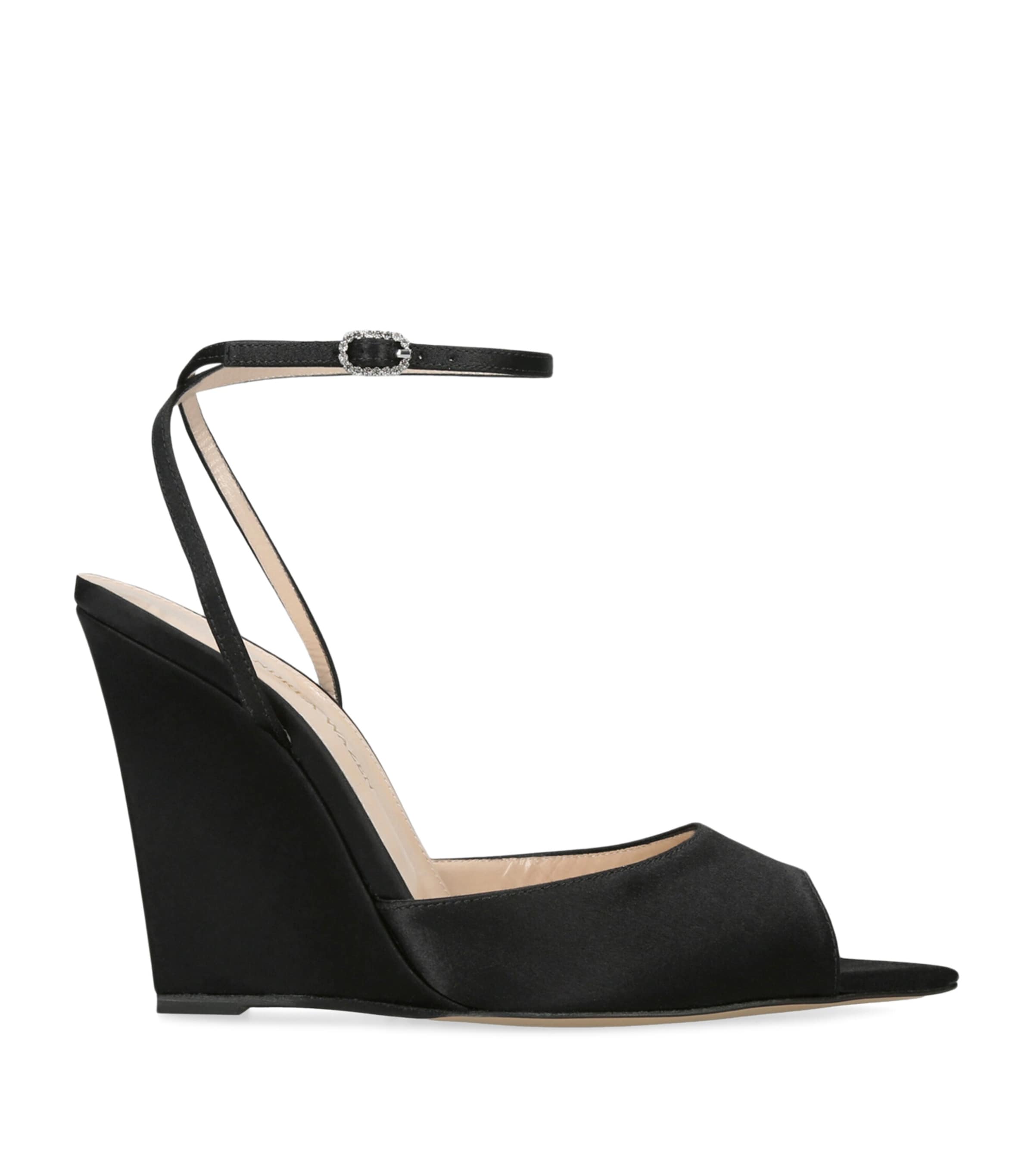 Andrea Wazen Satin Loulou Wedge Sandals 105 Black