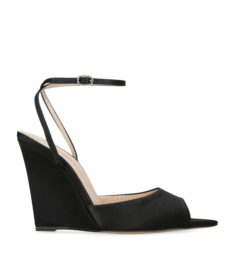 Andrea Wazen Satin Loulou Wedge Sandals 105 Black