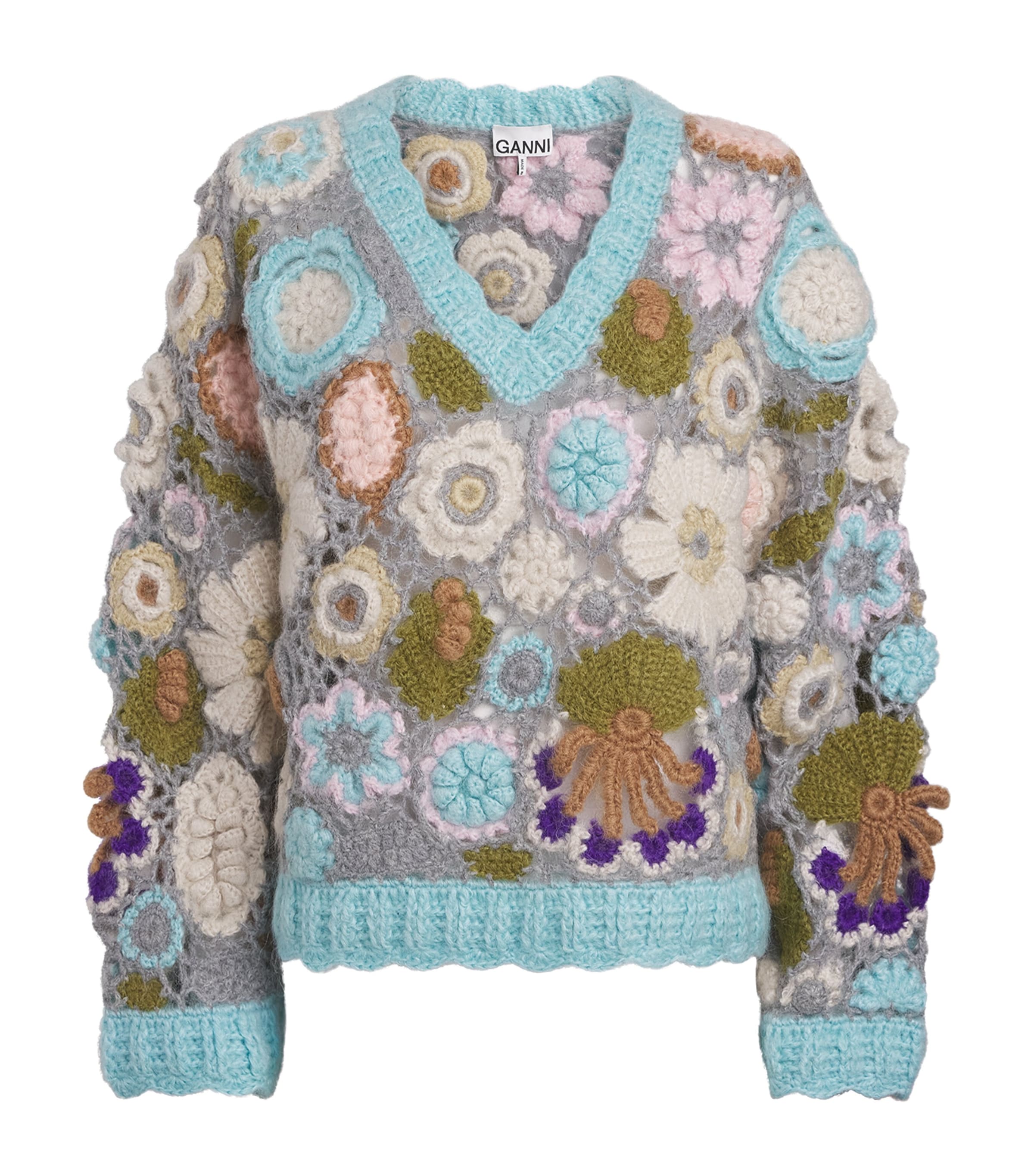 GANNI Womens Mohair-Blend Dreamy Floral Sweater Multicolour