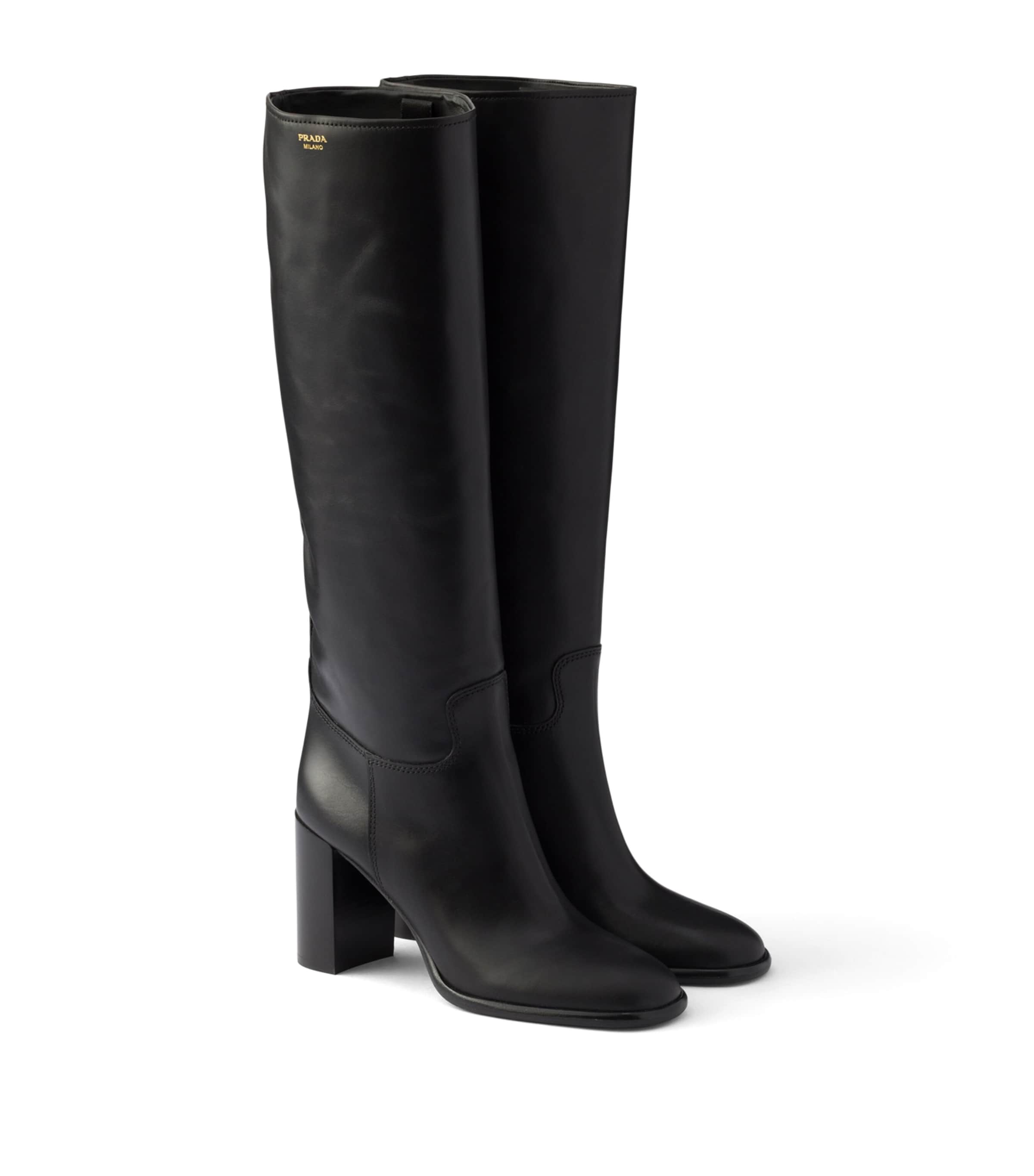 Prada Leather Knee-High Boots 85 Black