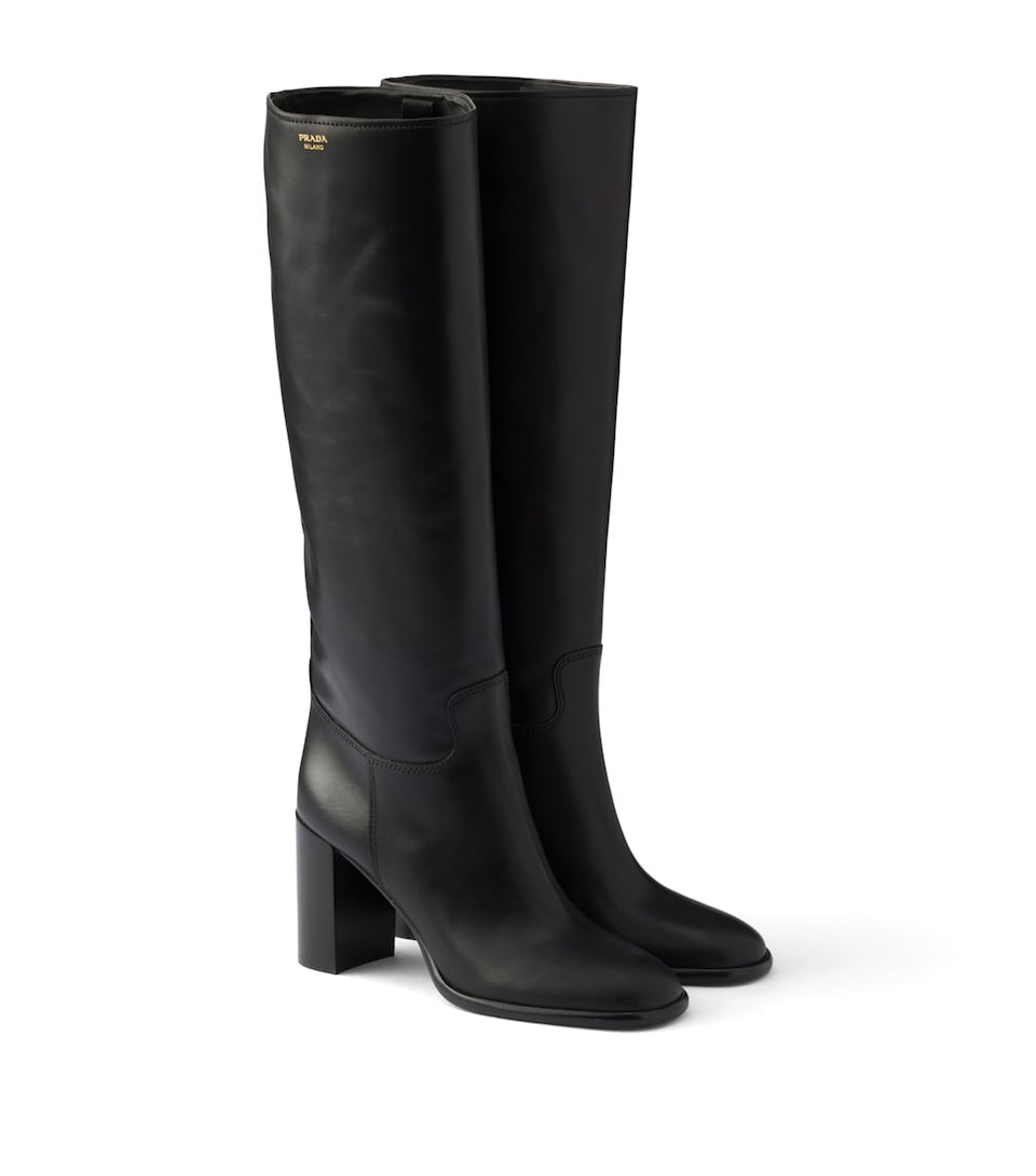 Prada Leather Knee-High Boots 85 Black