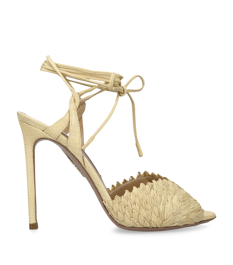 Aquazzura Raffia Rio Flirt Heeled Sandals 105 Beige