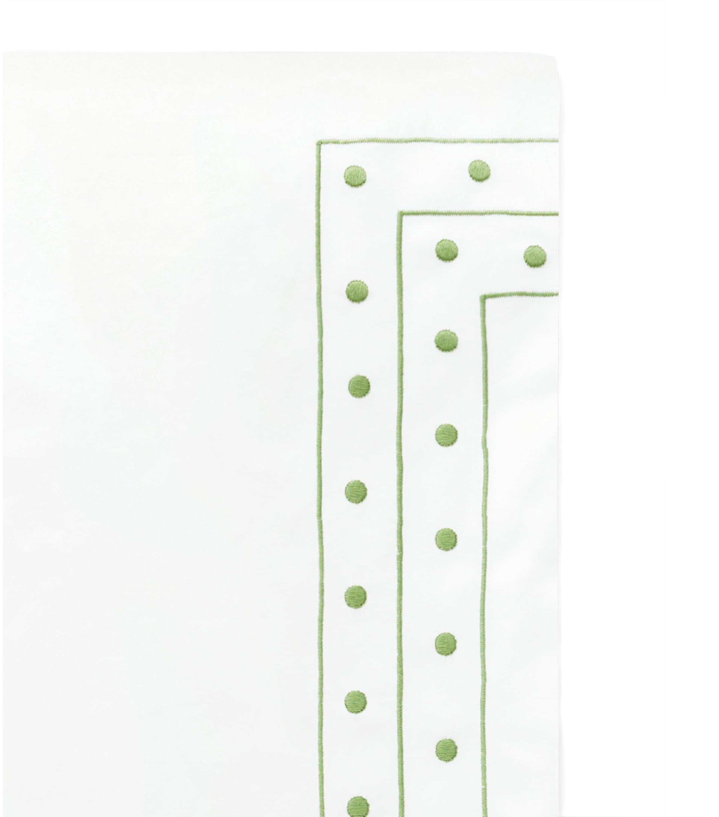 Loretta Caponi Cotton Stripes and Dots Super King Flat Sheet (270cm x 300cm) White With Sage